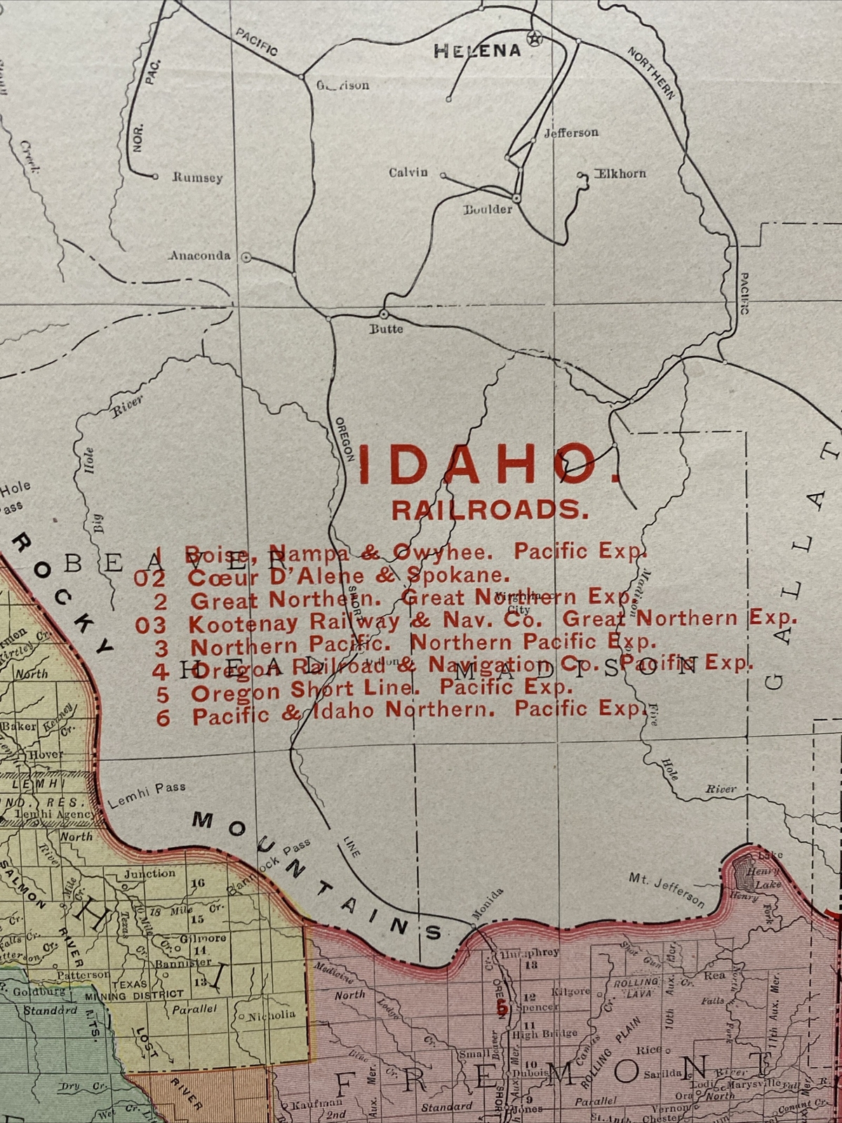 Large Format 1905 COLOR Rand McNally Map Atlas Page 242 Railroads Idaho