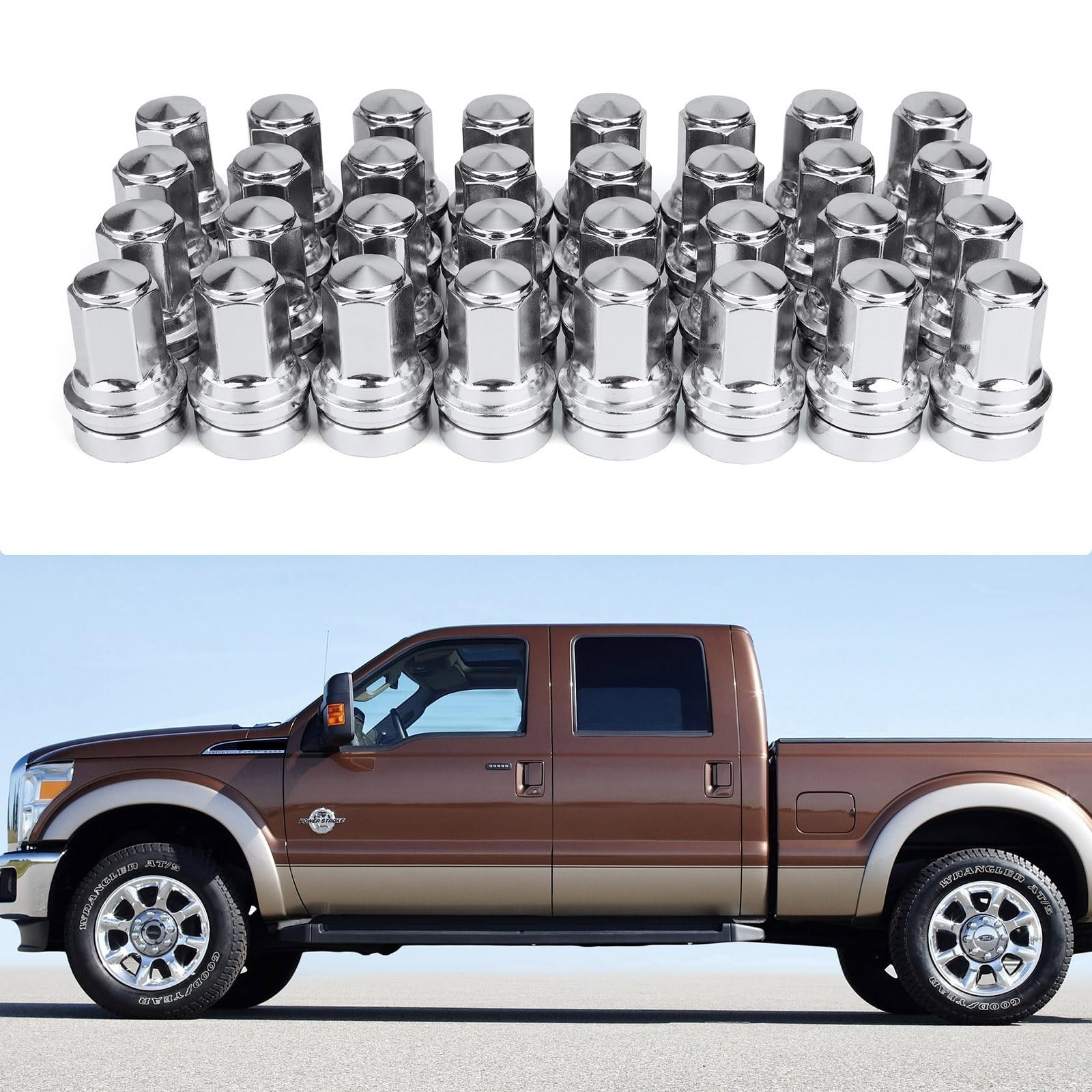 32 Pcs M14x1.5 One-Piece Design Chrome Lug Nuts for 2017-2025 Ford F250 F350 …