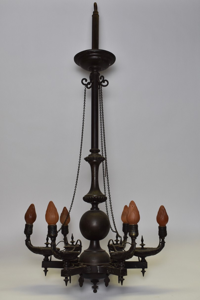 Circa 1880 R Hollings Co Boston 6 Arm Genie Lamp Gasolier Chandelier Orientalist