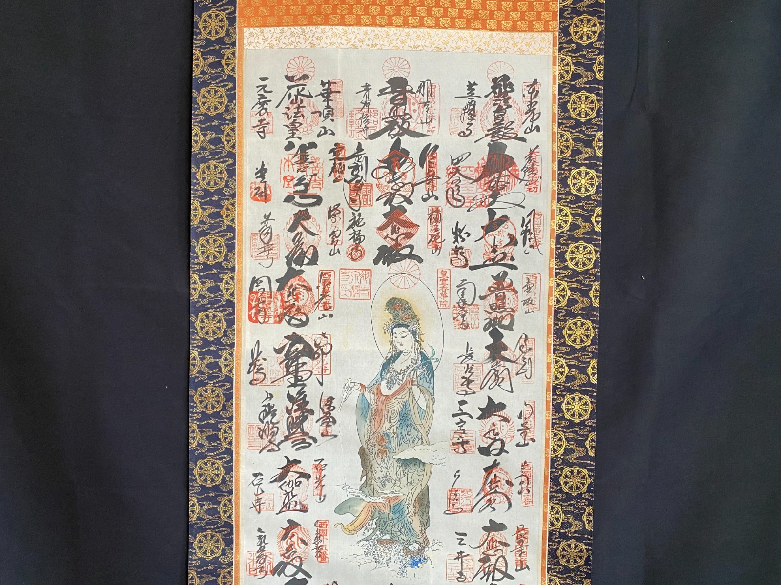 Japanese Hanging Scroll “Temple stamp” Art Print Kakejiku Wall Scroll 187x57cm