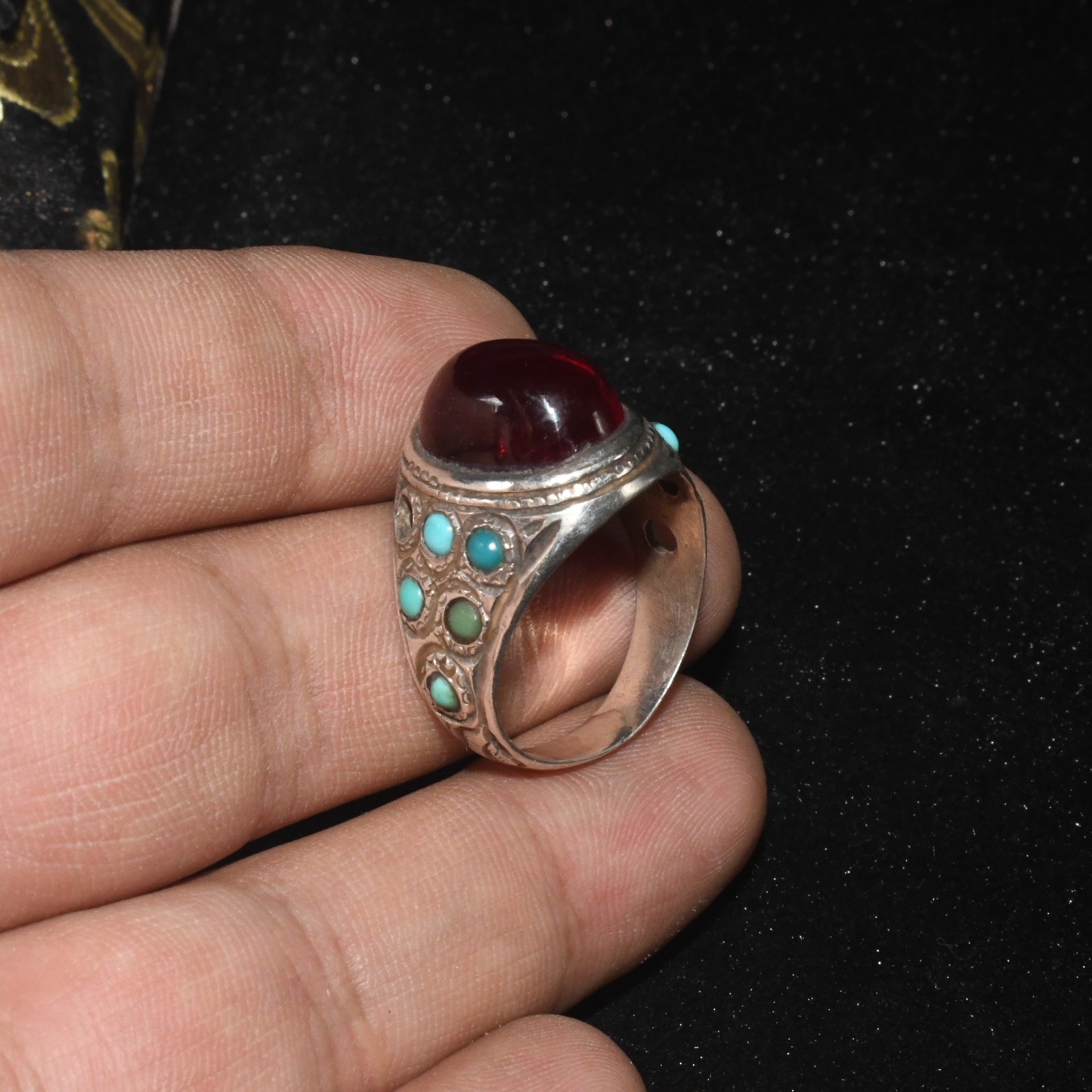 Antique Near Eastern Silver ring with Carnelian Stone Bezel in good Condition