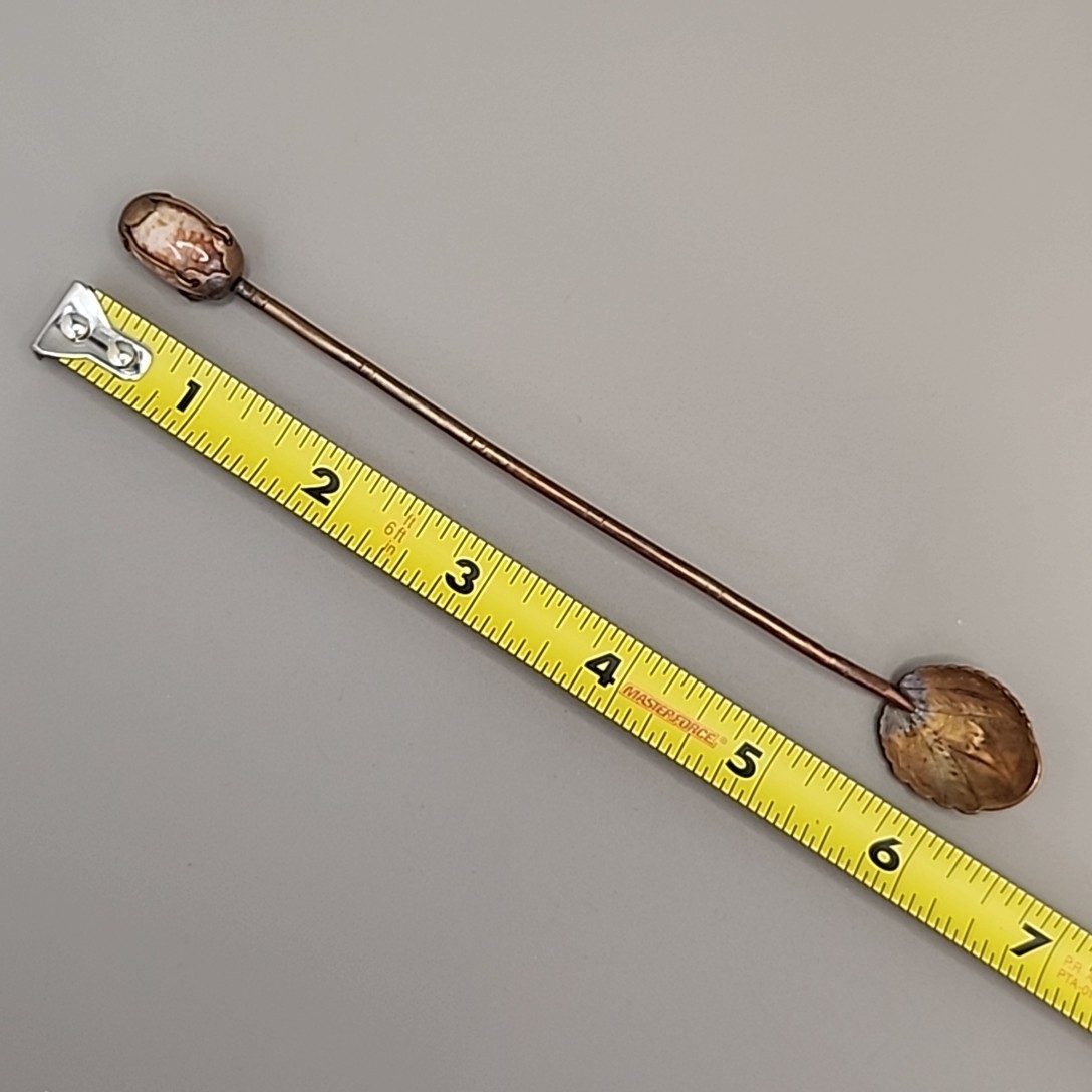 Antique Long Handled Tea Salt Spoon Etched Gold Filled Agate Stone 6.25″