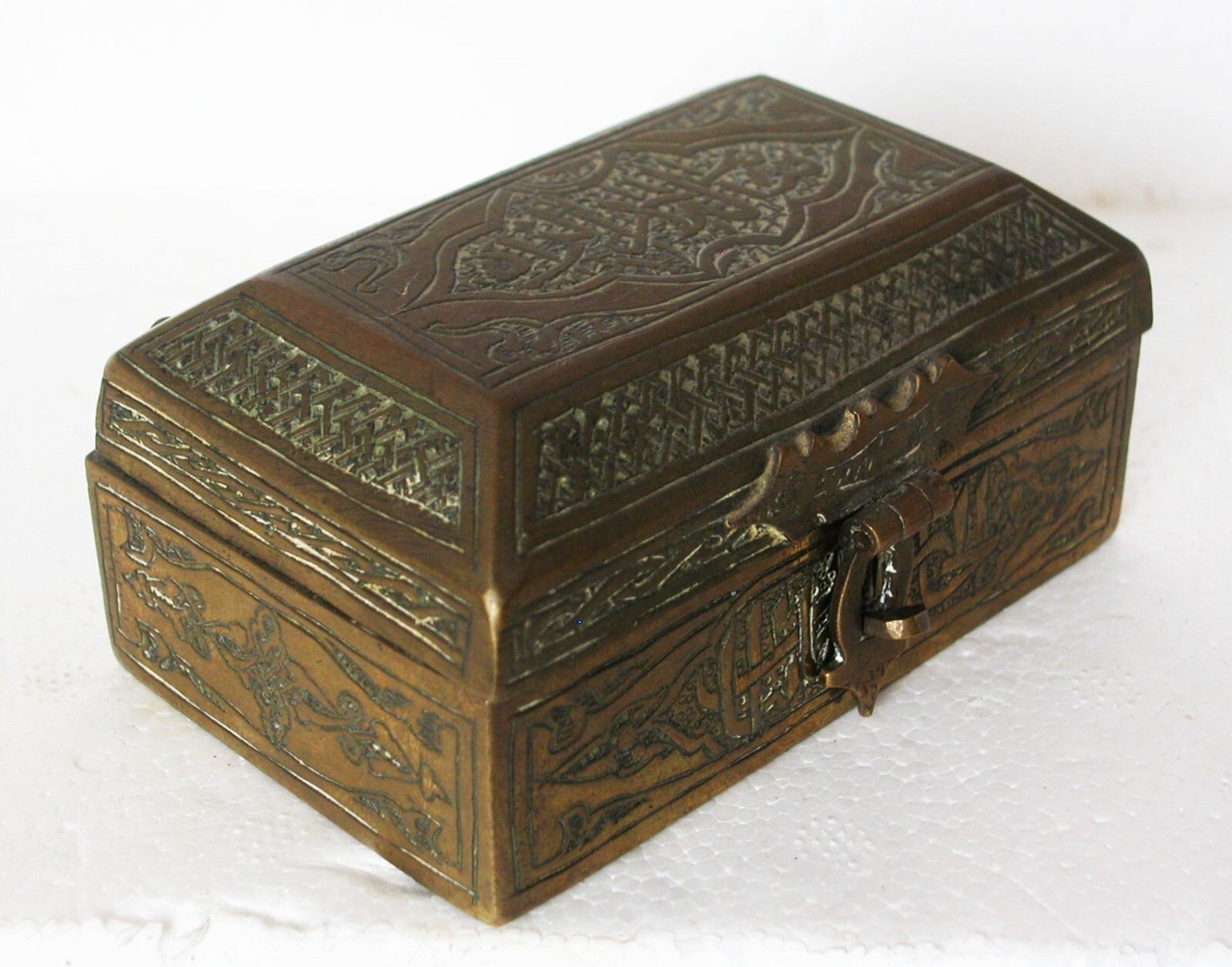 Antique Hand Engraved Decorated Damascene-Damascus Art Brass & Wood Small Case