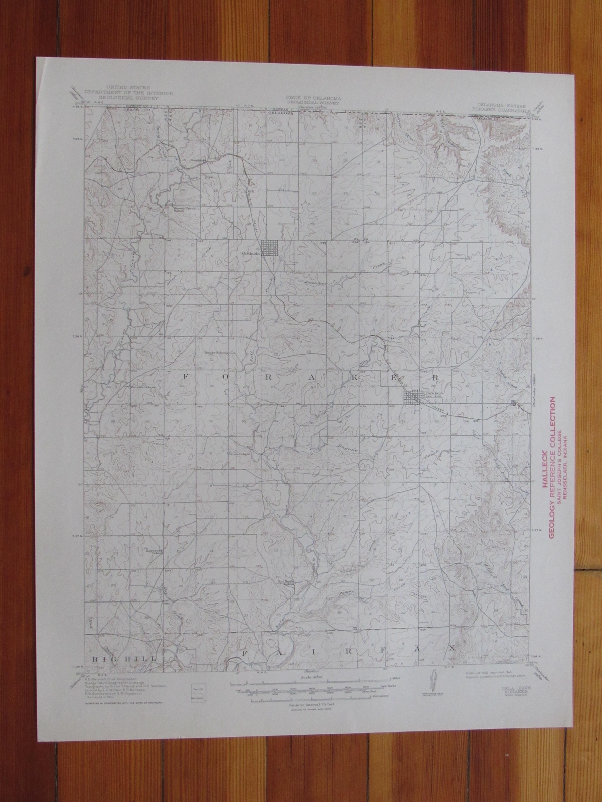 Foraker Oklahoma 1945 Original Vintage USGS Topo Map
