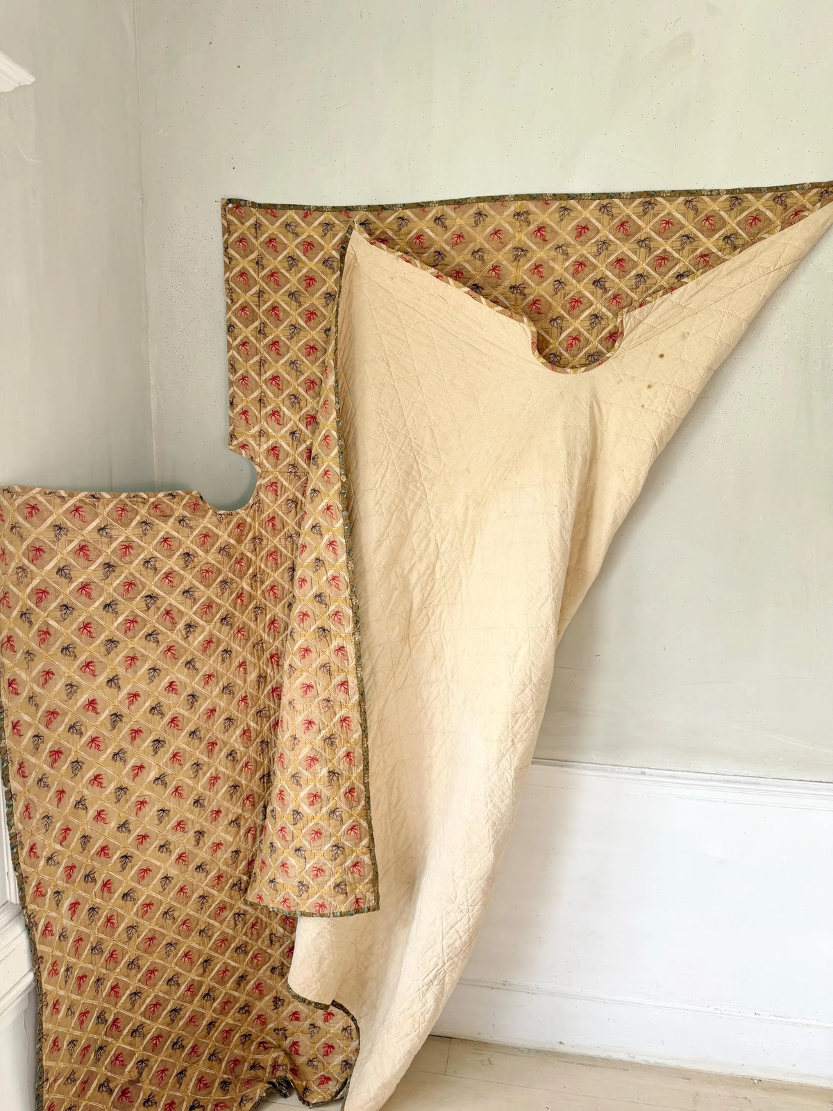 1830 Antique Quilt Poster Bed Rope Bed Fitted Quilt Hand Block Printed Cotton E