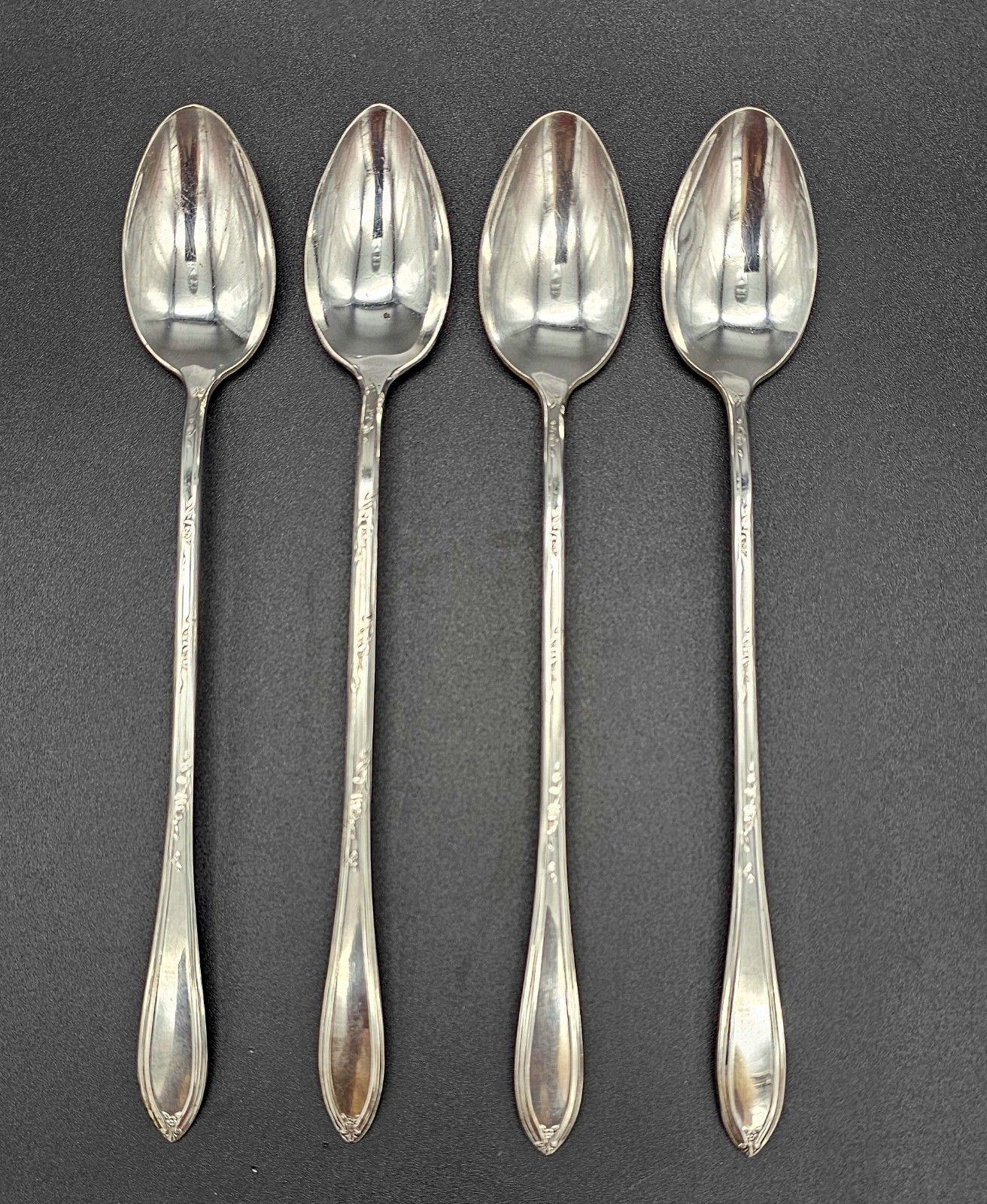 4 Vintage New England Silver Plate Ice Tea Spoons “Rosemary” Pattern