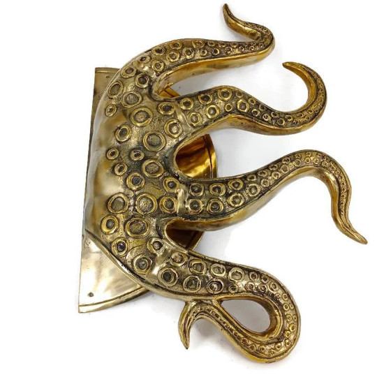 Large Octopus Brass Door Pull Handle 18” Polished Solid Brass Tentacle Grab