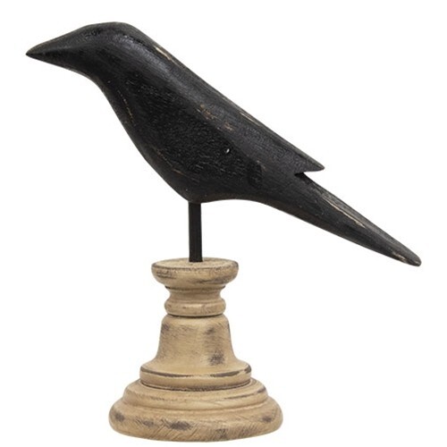 NEW Primitive CROW Wood Black Rustic Farmhouse Pedestal 5.75″T x6″Wx 2.5″D Fall