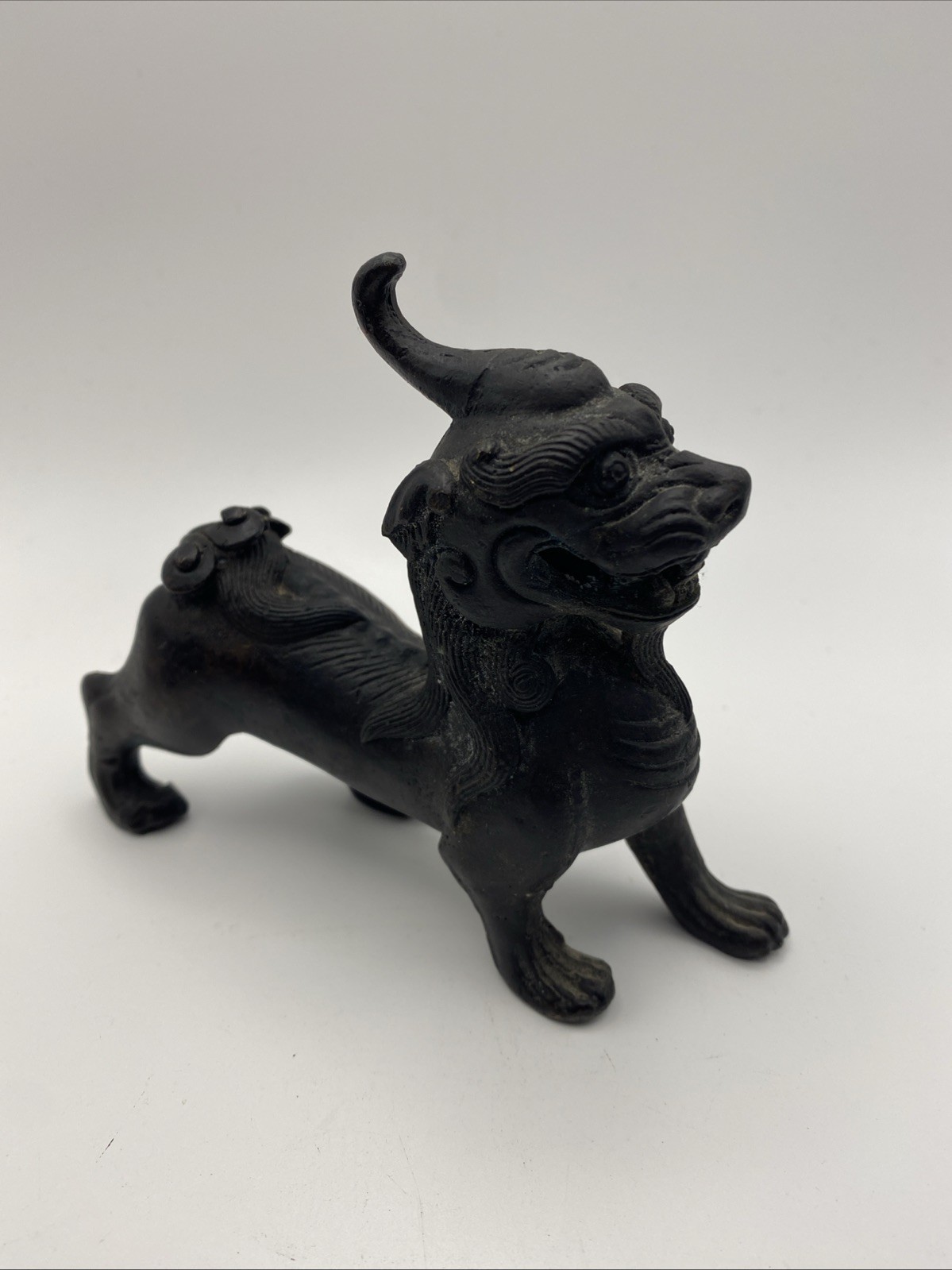 Antique Chinese Guardian Lion Foo Dog Figurine Bronze