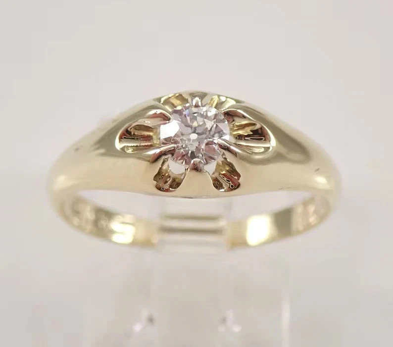 1Ct Round Lab Created Diamond Solitaire Engagement Ring 14K Yellow Gold Plated