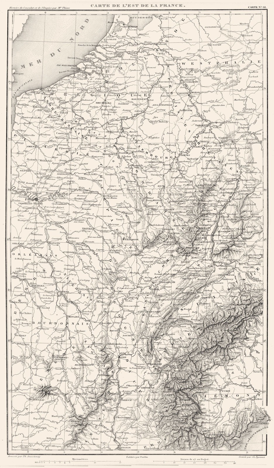FRANCE. Carte de L’est de la France 1859 old antique vintage map plan chart