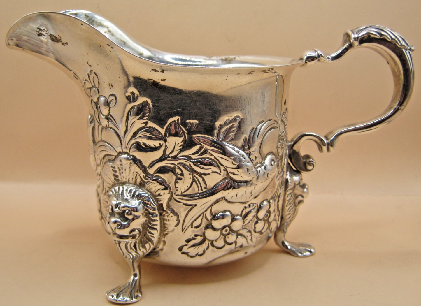 London 1898 Sterling Silver Jug B Wakely & Wheeler With Chased Birds & Green Man