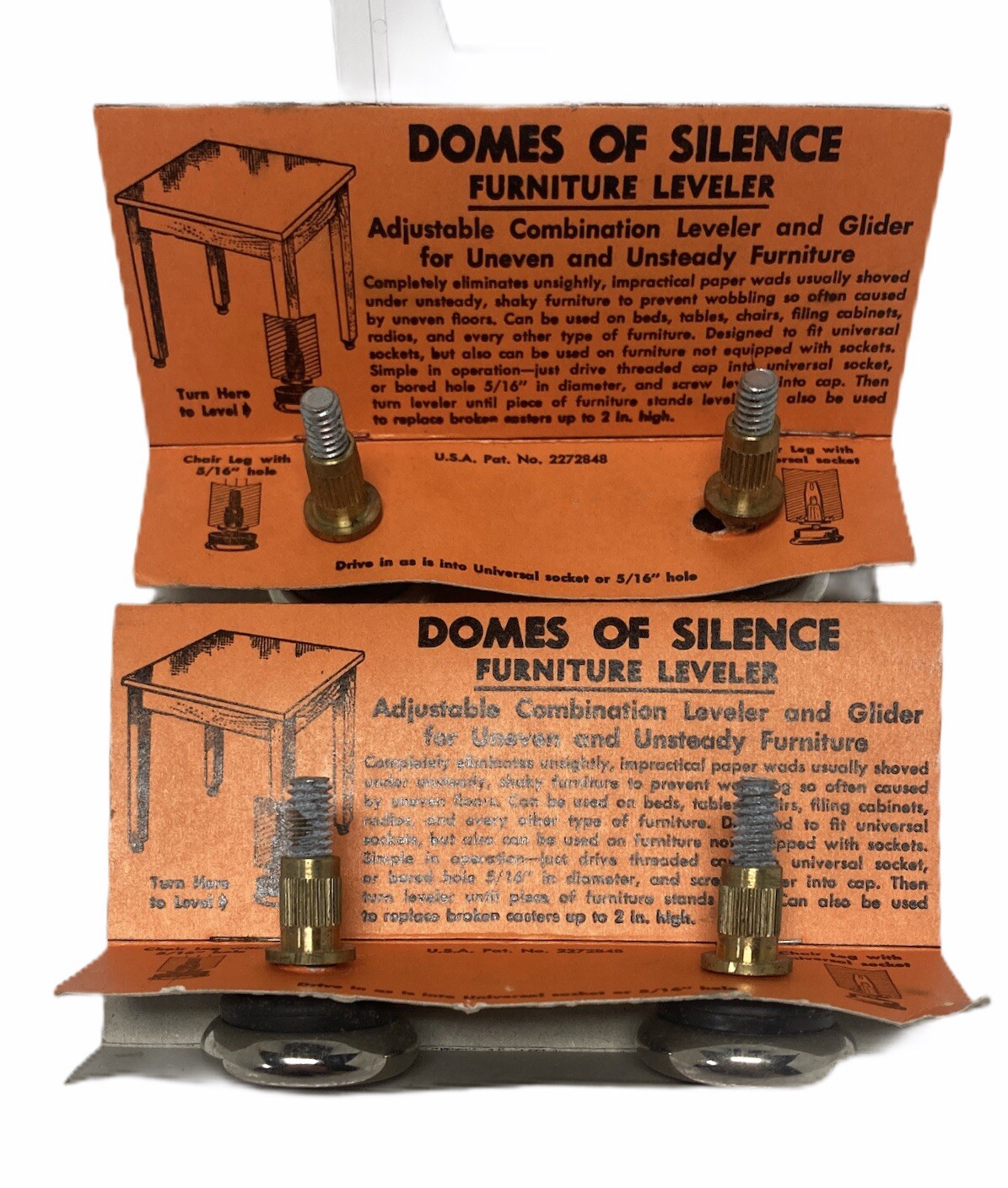 4 NEW VINTAGE ORIGINAL “DOMES OF SILENCE” GLIDES- WOODEN CHAIR 5/16th SOCKET NOS
