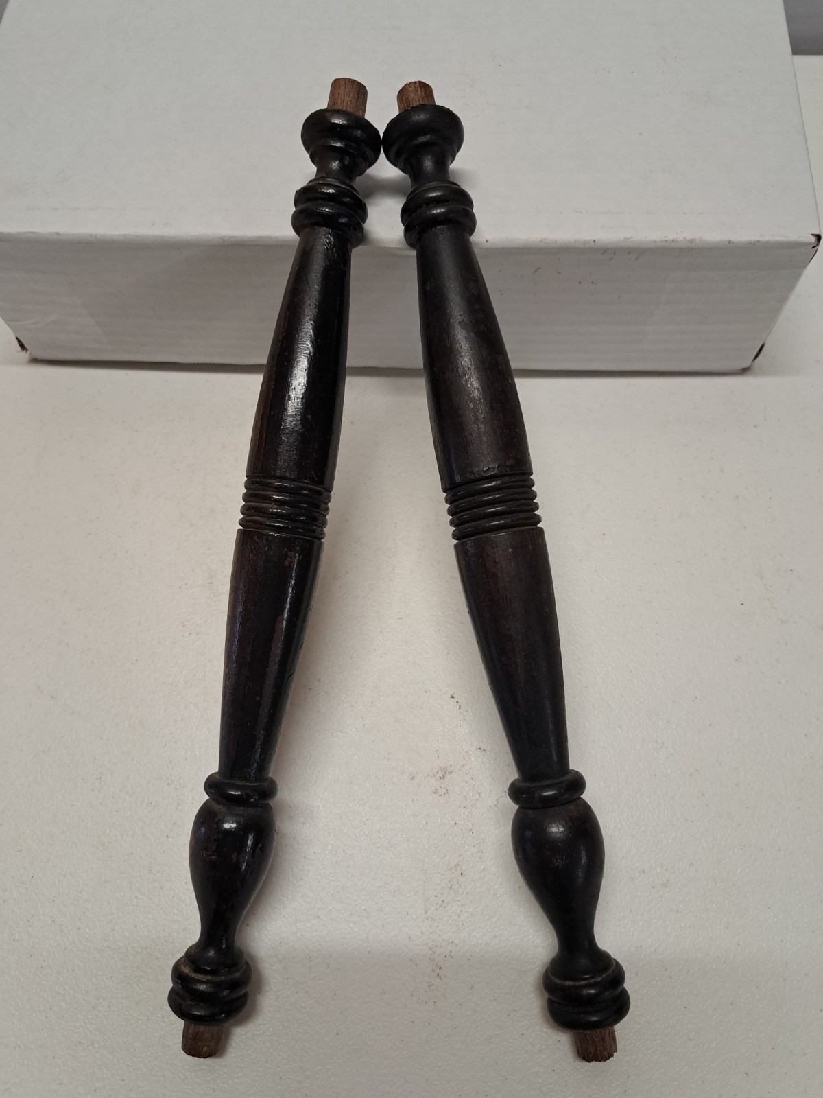 2 Antique Walnut Wood Spindles – Furniture Salvage Repurpose -Old finish 12″