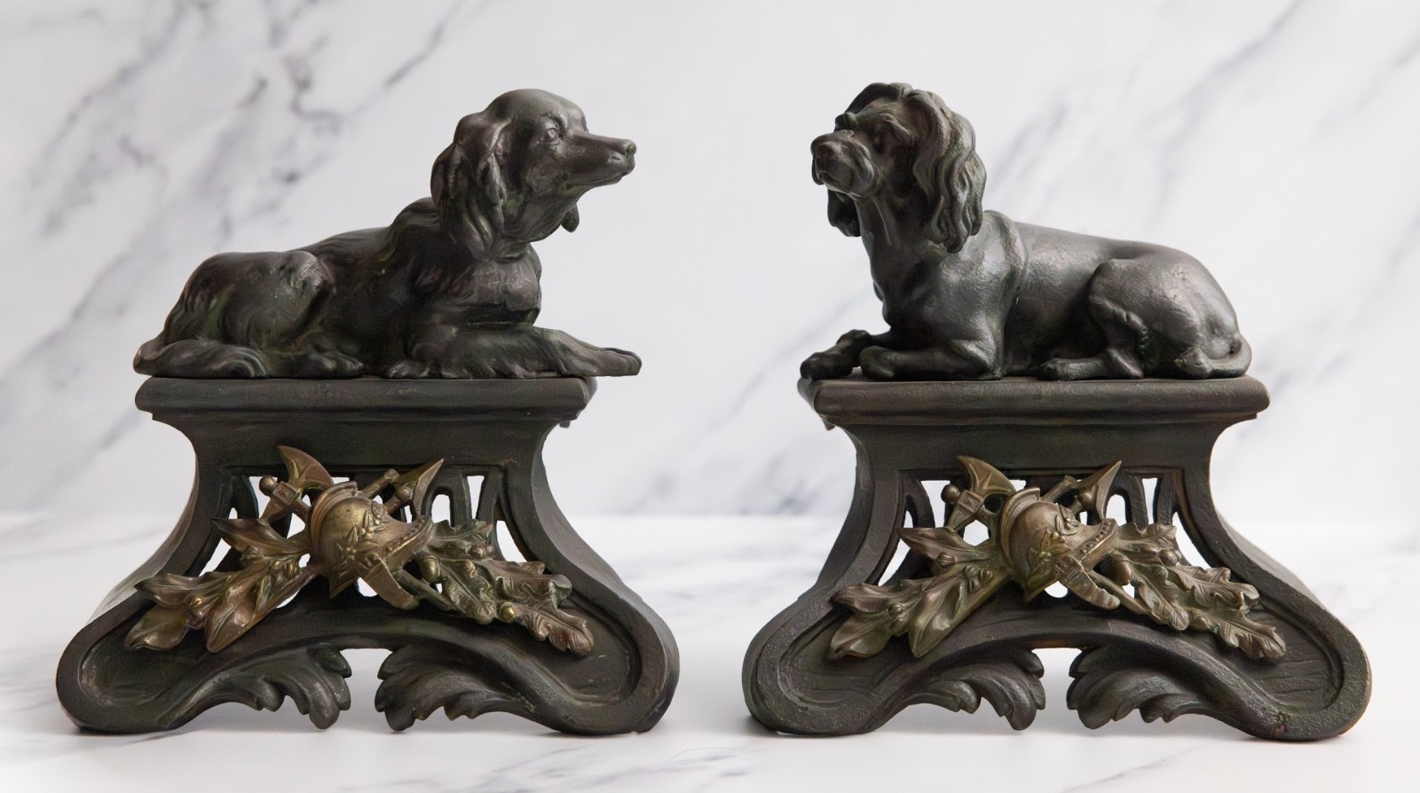 19th Century French Cast-Iron and Bronze Andirons, a Pair