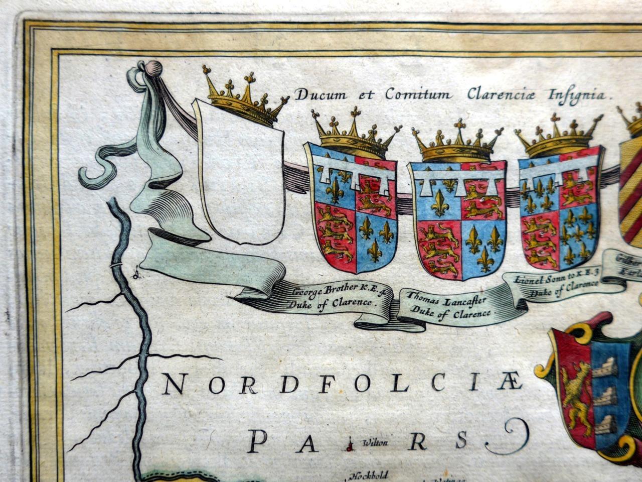 SUFFOLK SUFFOLCIA BY JOAN BLAEU c1654 GENUINE ANTIQUE ENGRAVED MAP