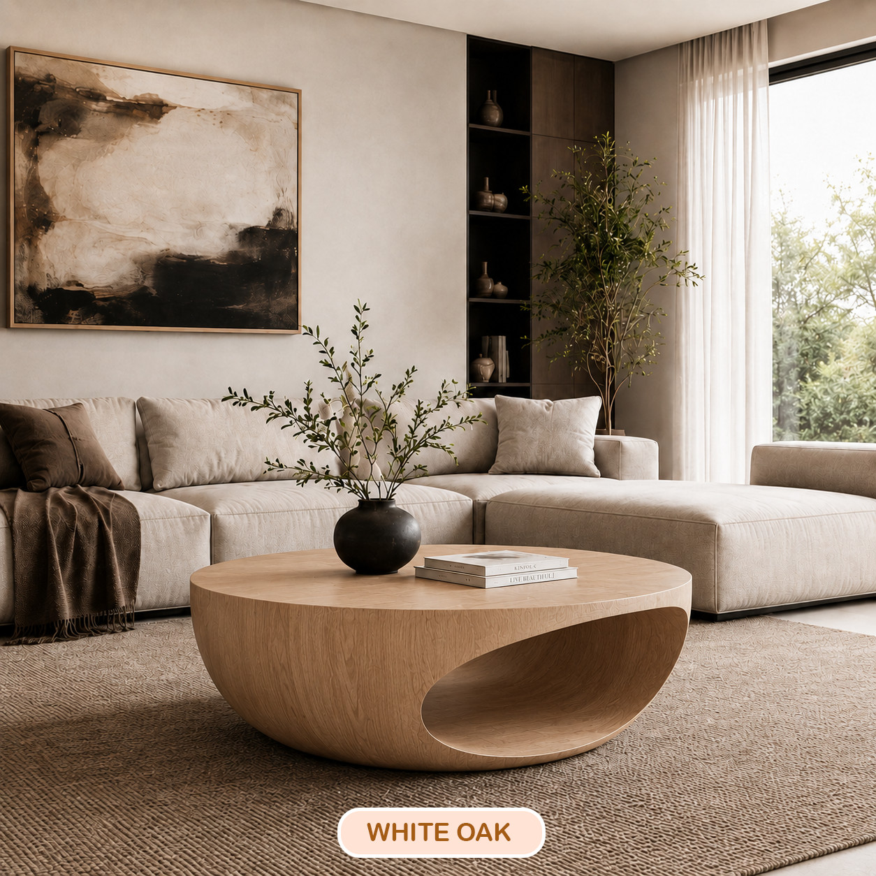 Modern Sculptural Coffee Table Solid Wood Coffee Table Organic Minimalist Center