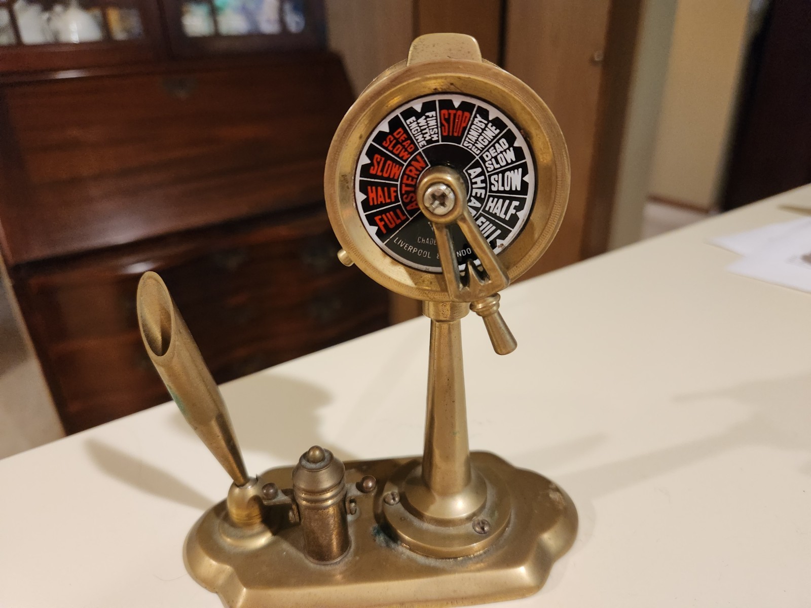Vintage Brass Ship Engine Order Telegraph Chadburns Nautical Maritime Desk Set