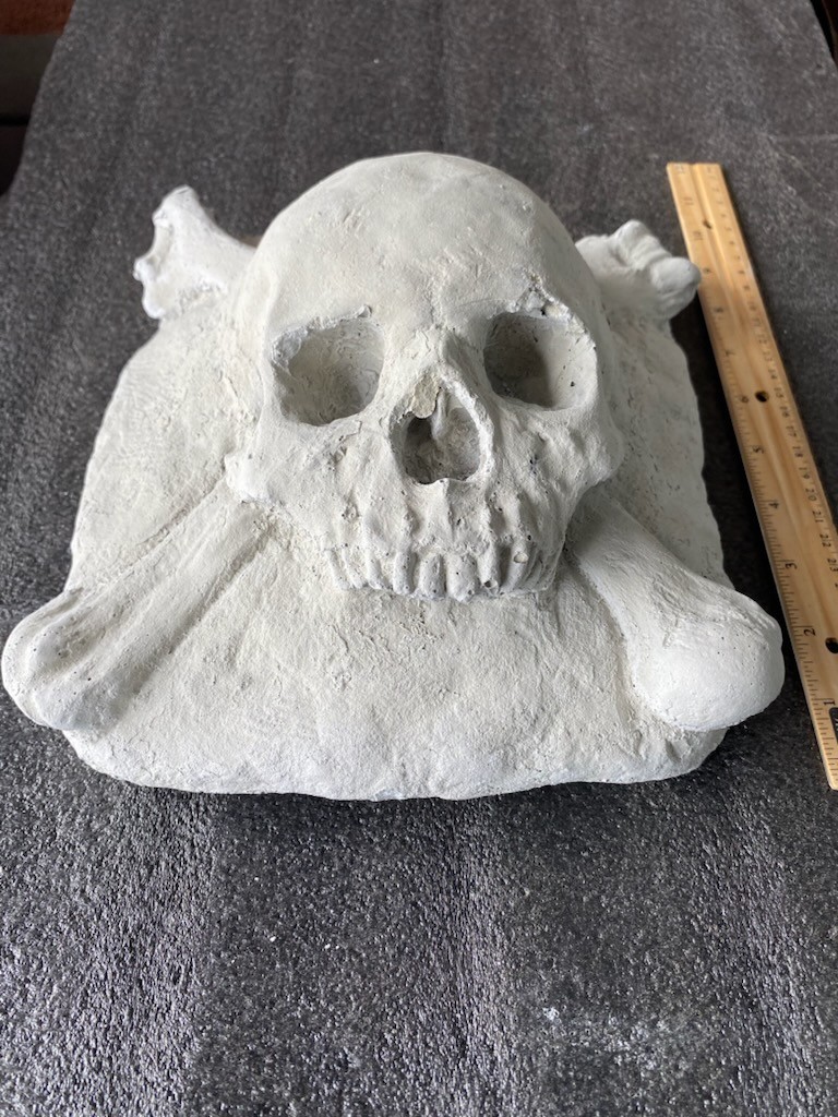 Life Size Skull & Crossbones Architectural Fragment – Gothic Cement Garden Relic