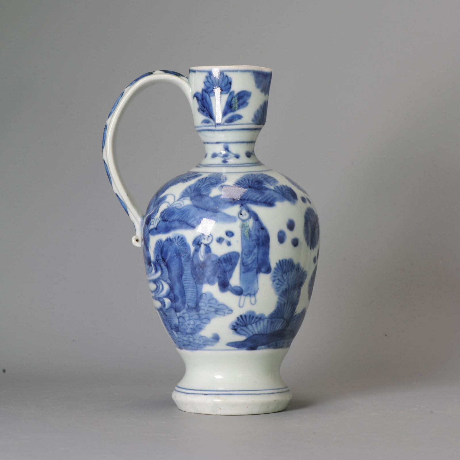 22CM Antique 17C Japanese Porcelain Blue White Edo Period Arita Jug Ewer Figural