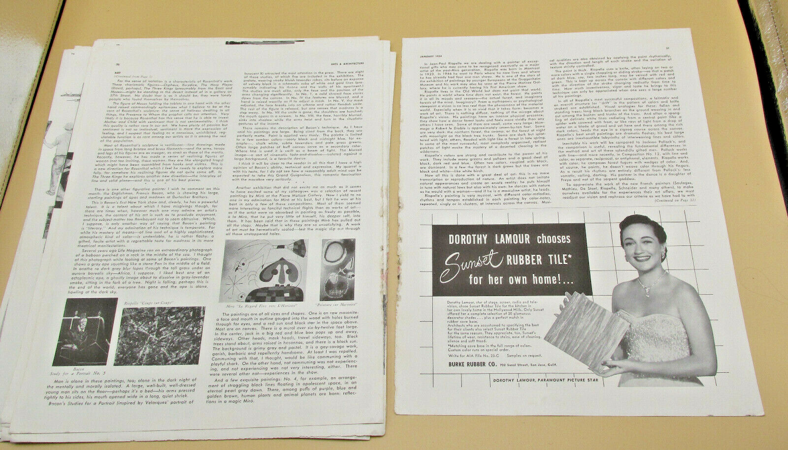 Original Issue Arts & Architecture Magazine January 1954 Loose Pages