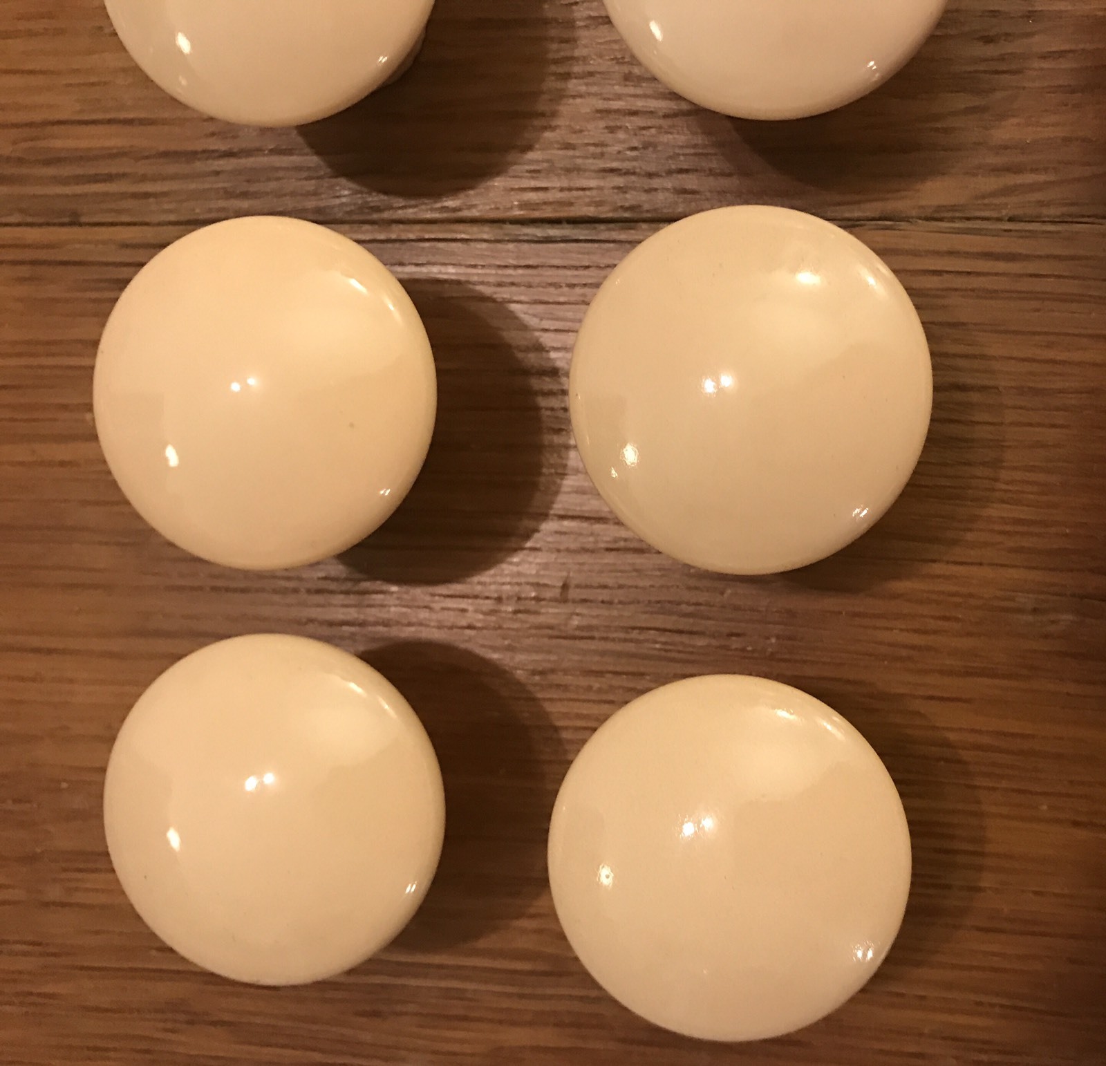 6 Knobs Ceramic Round Tan Beige Pedestal Mushroom Shape Cabinet Drawer Vintage