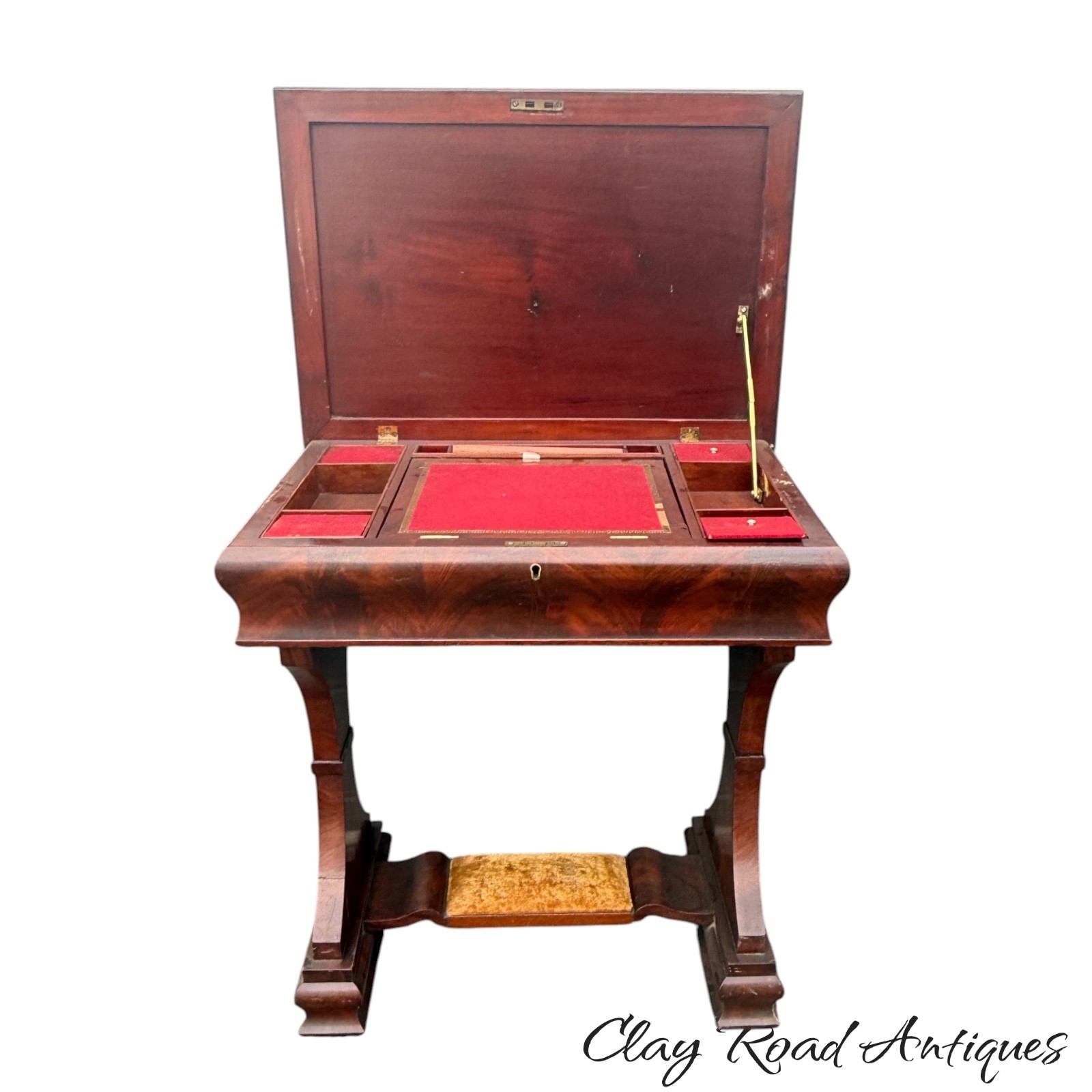 Antique classical empire work table desk insert compartments sewing mahogany