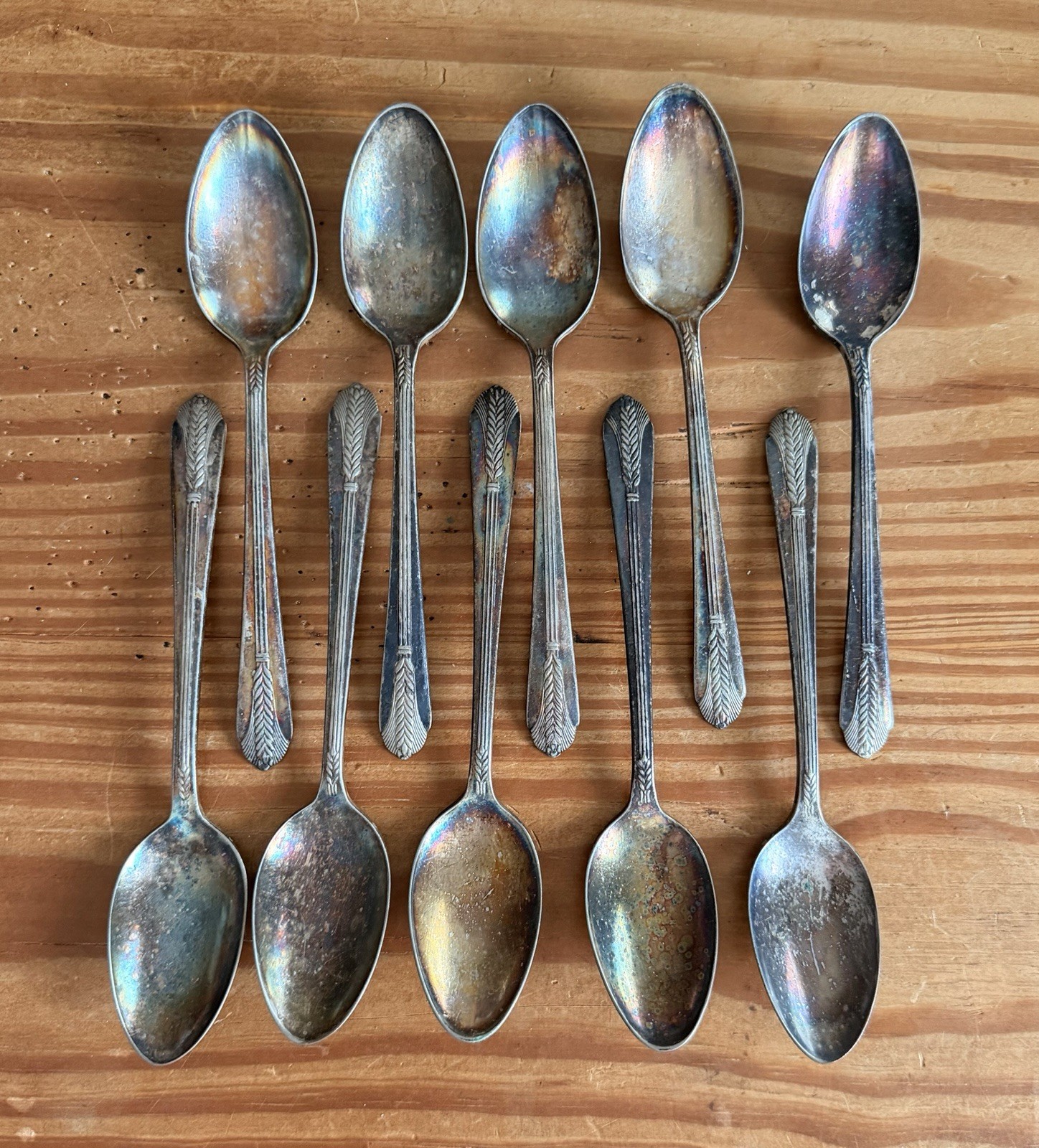 WM Rogers IS 1939 ALLURE Wheat Silverplate Flatware 6” Teaspoons Lot of 8