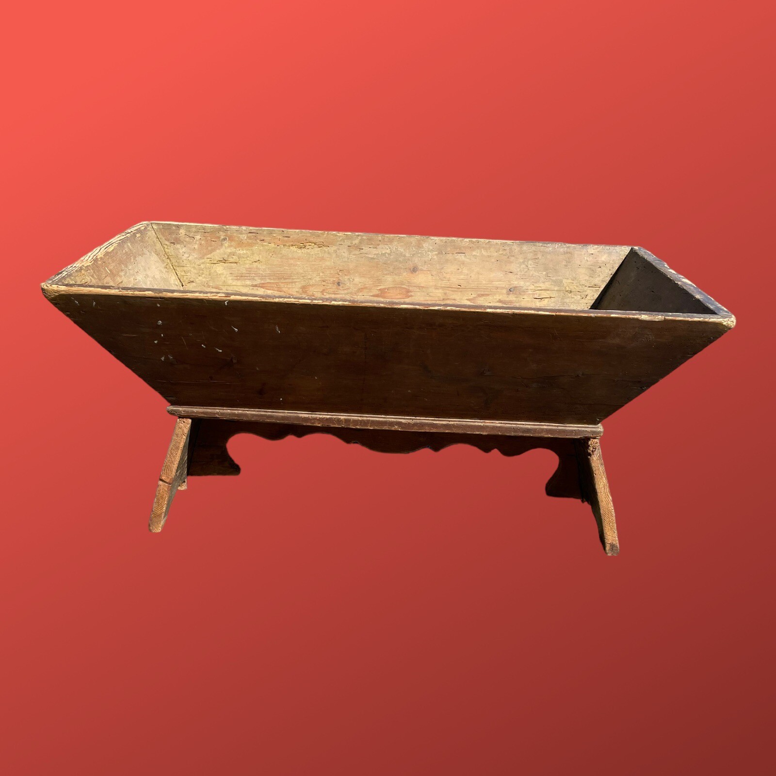RARE Antique Dough Trough Red Paint? 1865 Coffee Table 17” H X 39” W X 21” D
