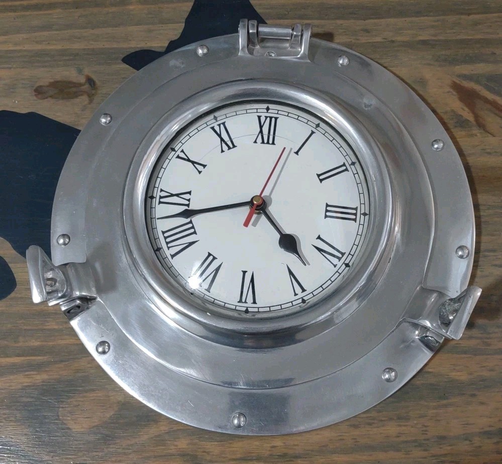 Decorative Ship Porthole Clock 11.5″ Nickel Nautical Marine Decor