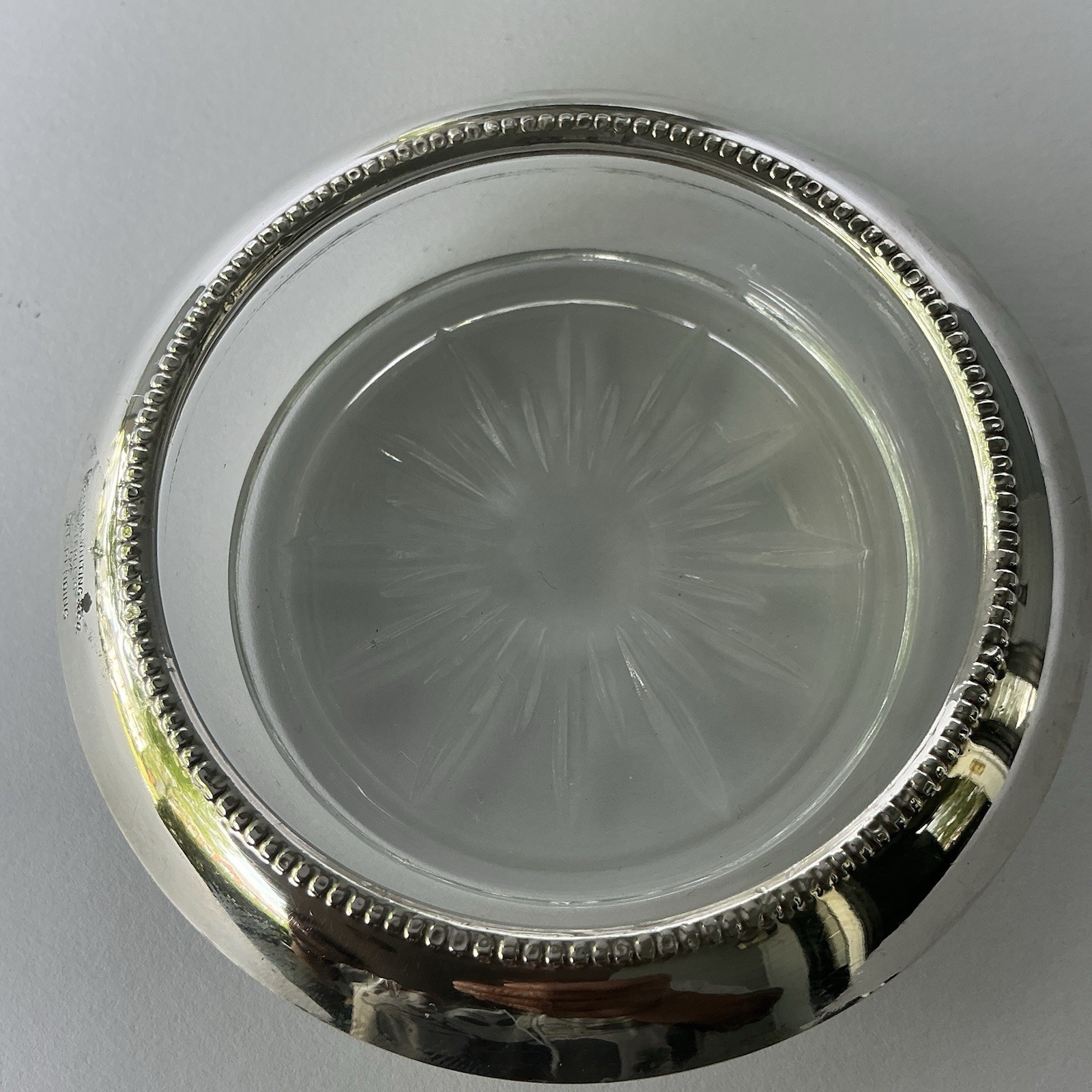 Frank M Whiting Sterling Silver Glass Coasters Set of 5 Beaded Vtg Pat Pend 04