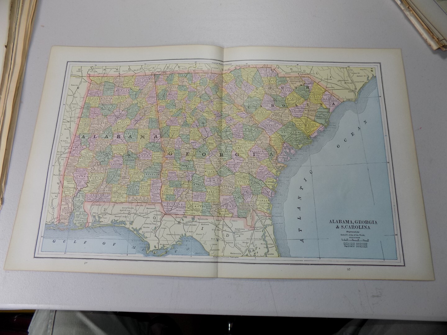 1887 Gaskell Atlas Map of AL, GA, SC, b/w FL, and NC