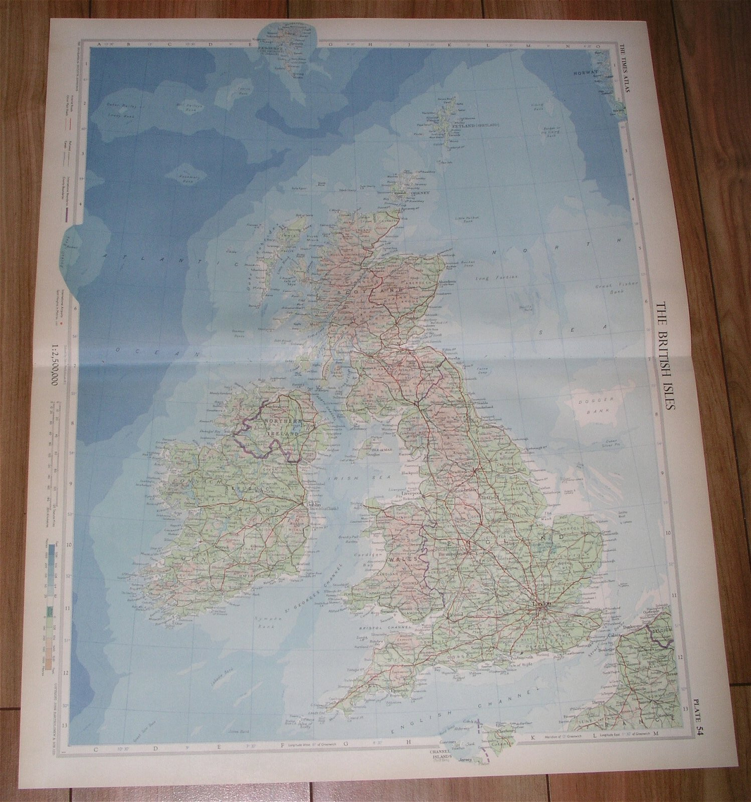 1955 VINTAGE MAP OF UNITED KINGDOM GREAT BRITAIN ENGLAND / SCALE 1:2,500,000
