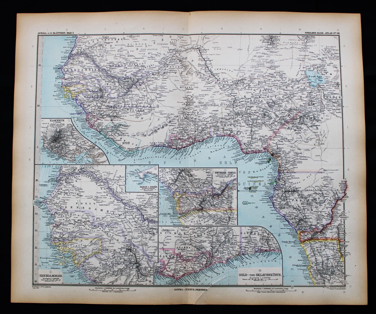 STIELERS HAND ATLAS WORLD MAP PLATE PAGE NO 68 WEST AFRICA 1888 VINTAGE
