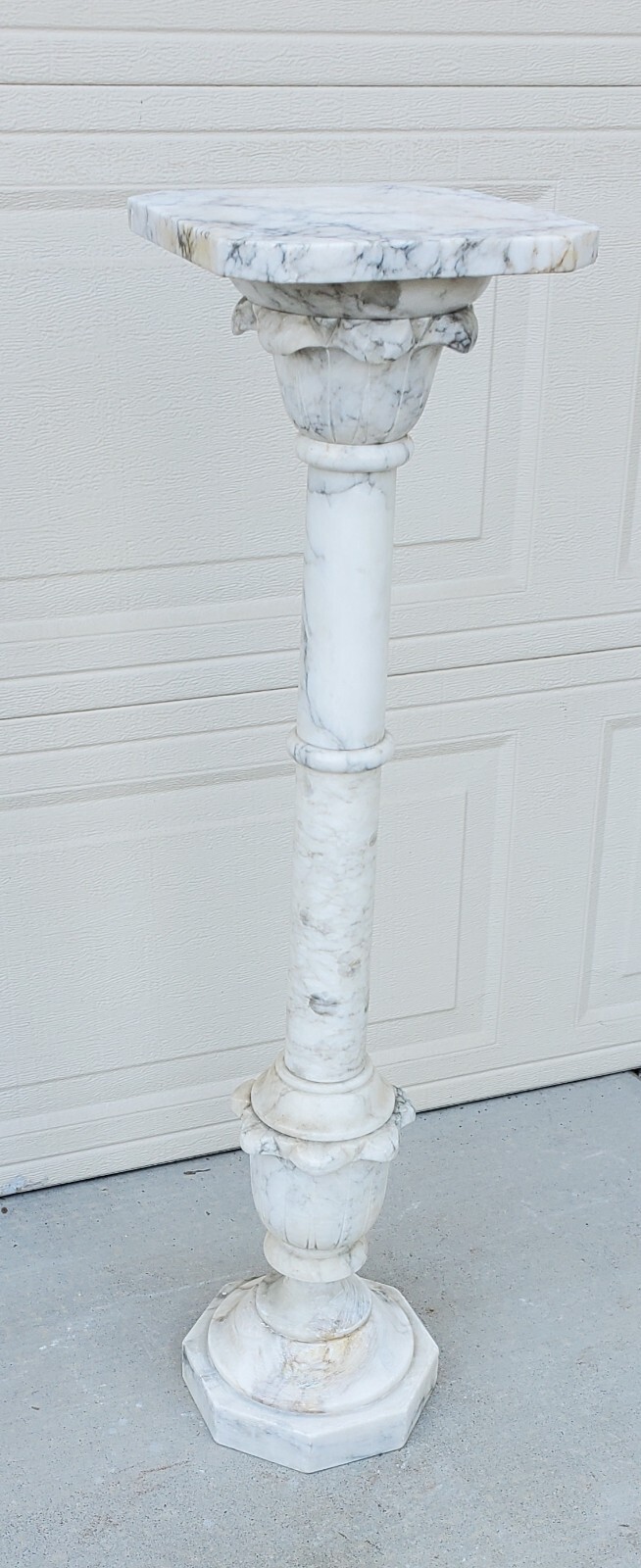 Antique Italian Calcutta Marble Carved Column Pedestal Display Plant Stand