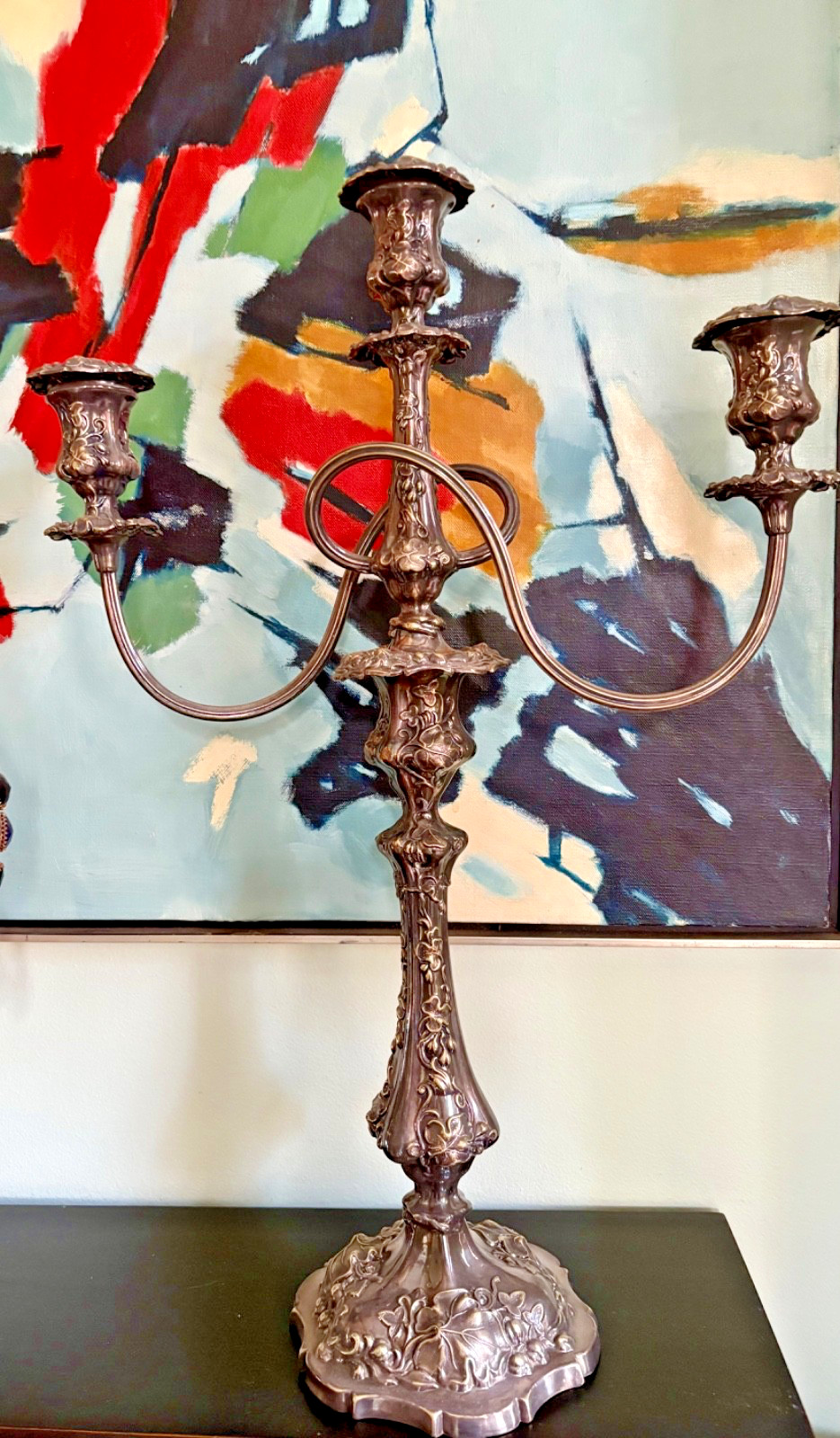 Victorian 24″ Rococo Revival 3-light Candelabrum Elkington or Hukin & Heat Style