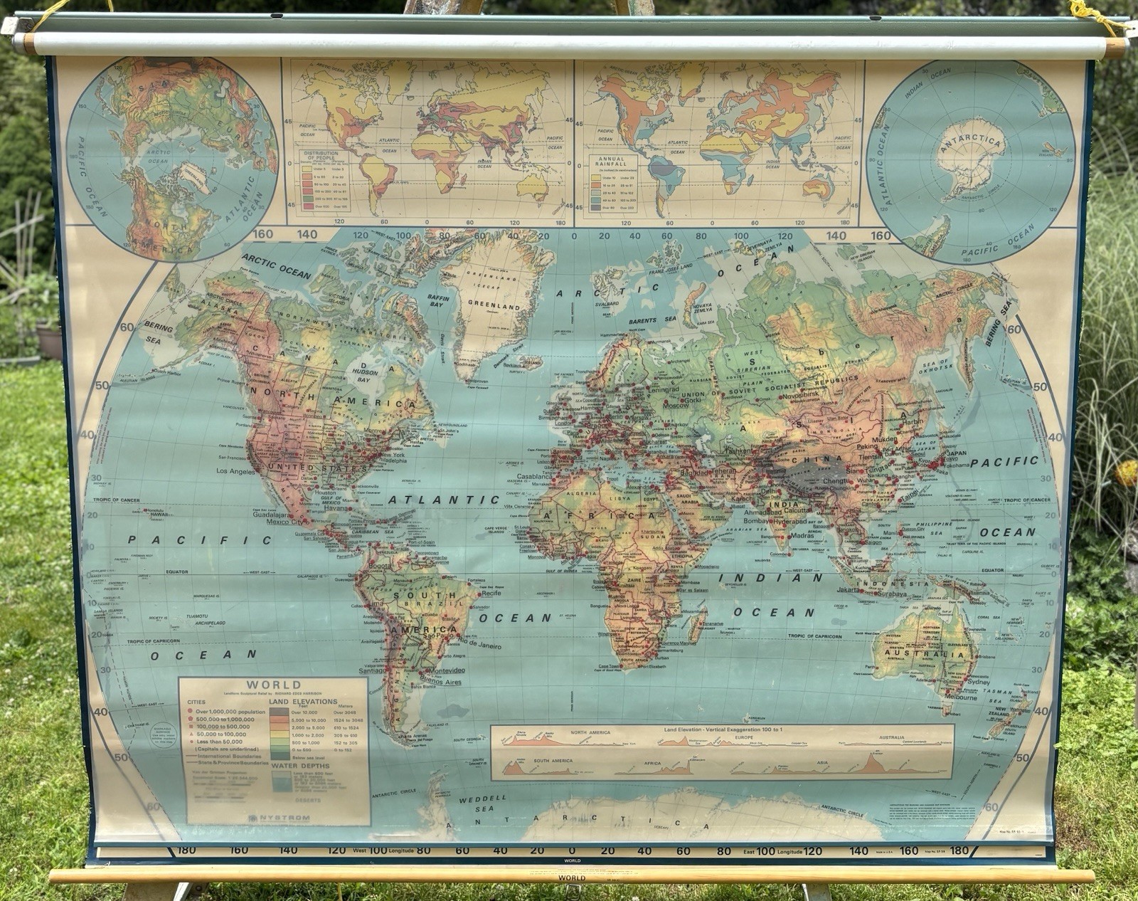 Vintage 1980s Nystrom Pull Down World Map Richard Edes Harrison Model SR 98-10