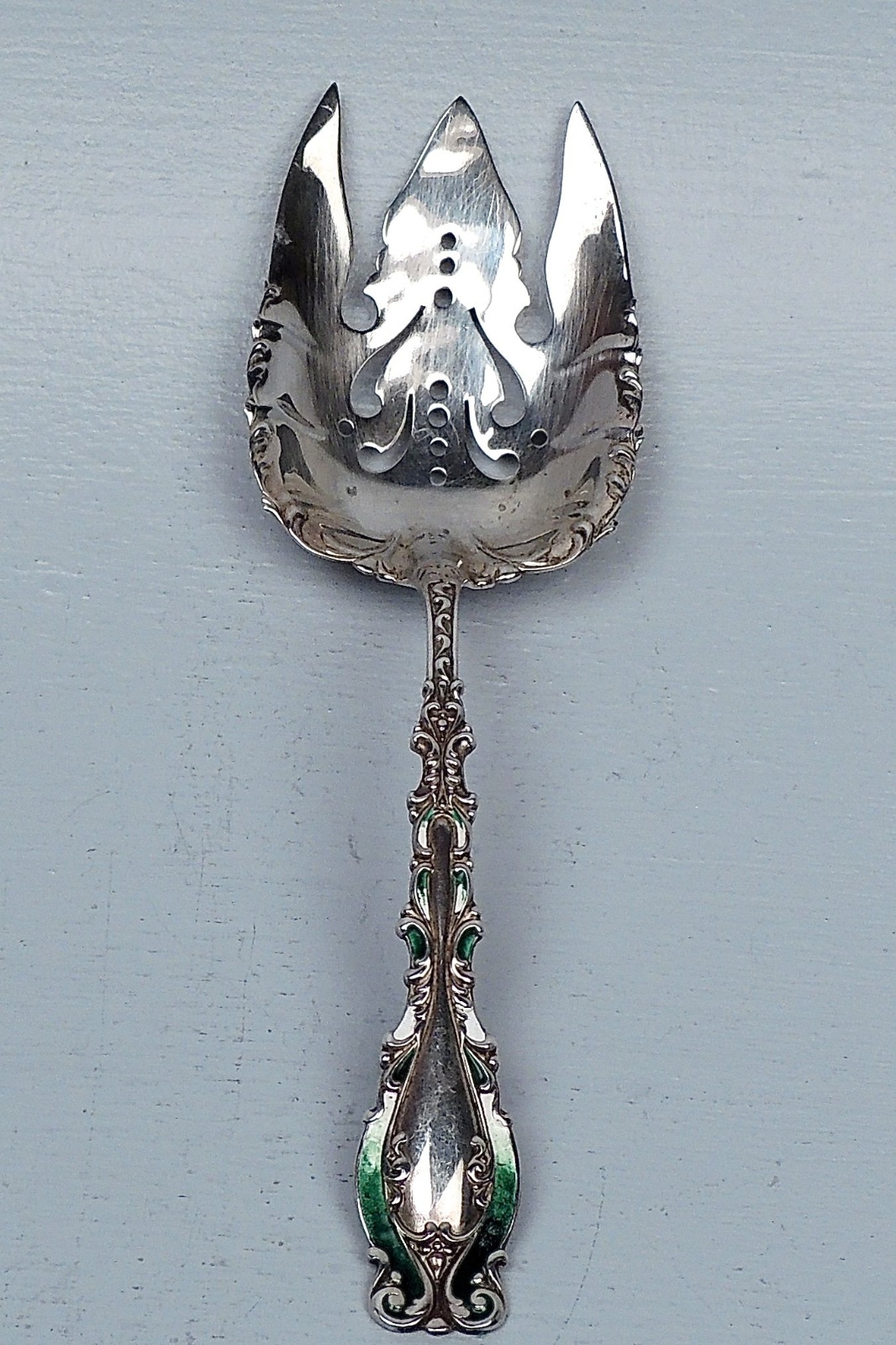 Old Frank Whiting Josephine Sterling Silver Enameled & Pierced Serving Fork