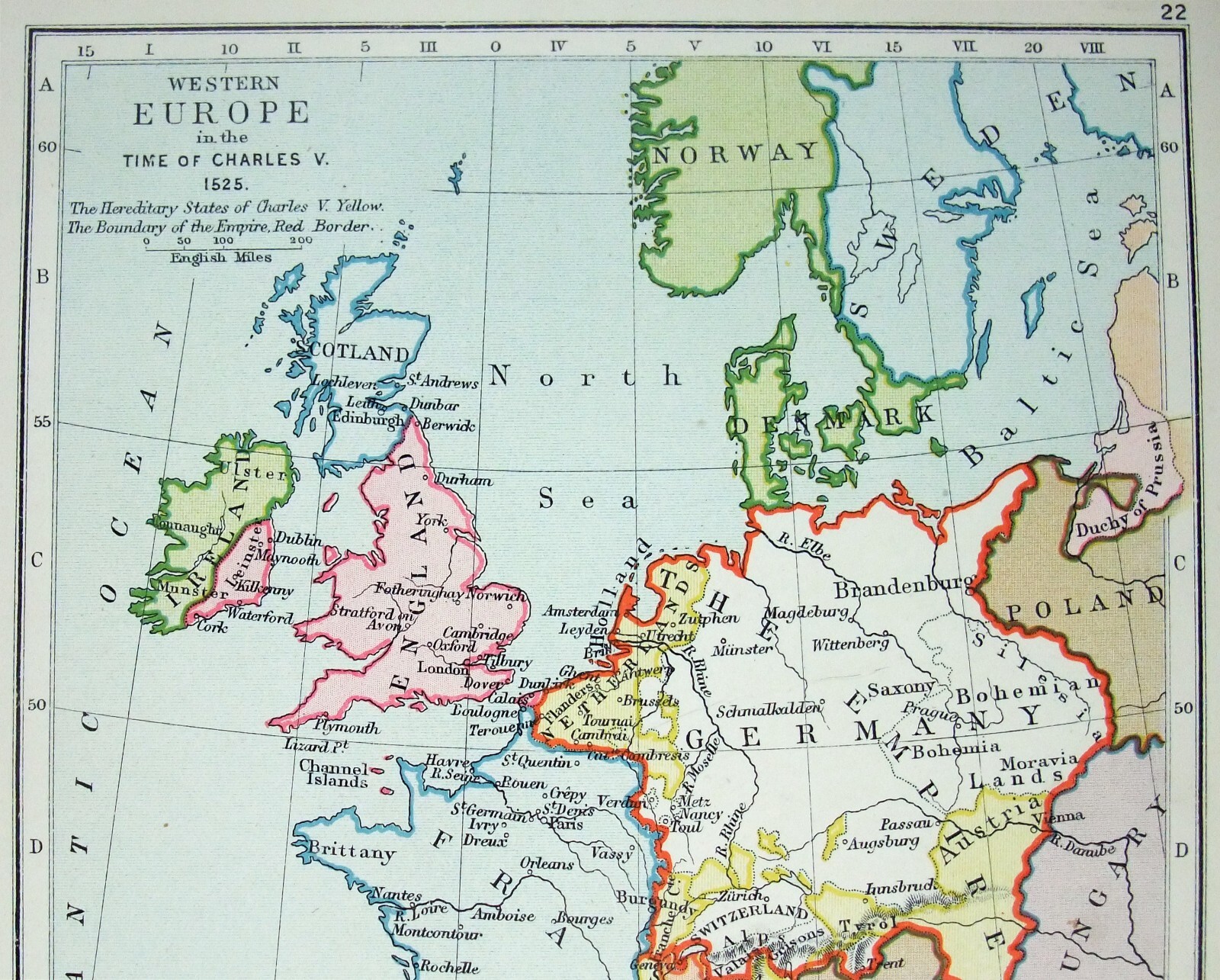 Vintage Longmans Map of Western Europe in the Year 1525