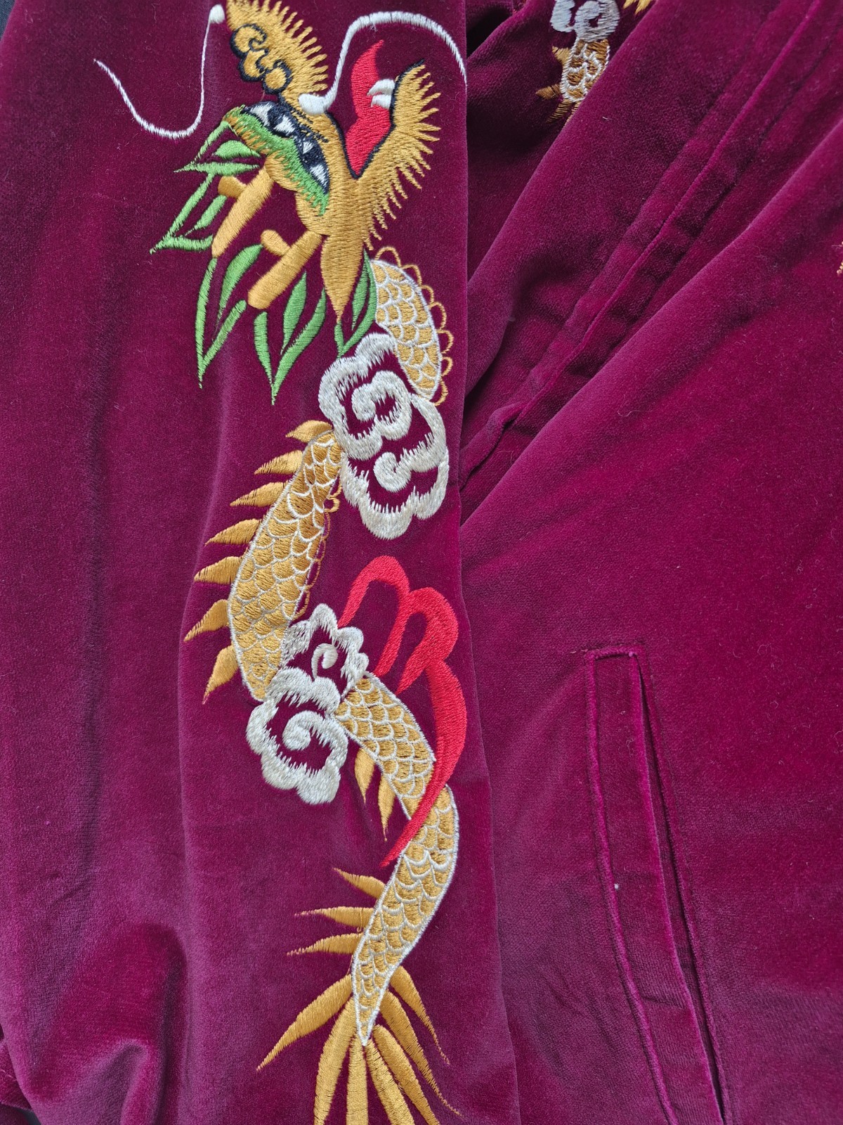 Vintage 1950s 1960s Japanese Sukajan Souvenir Jacket, Red Velvet Embroidery