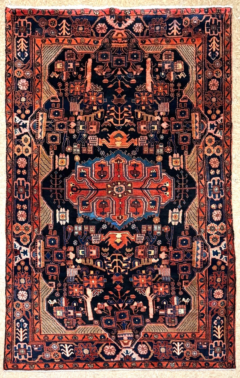 Vintage Hand Knotted Navy Tribal Nahavand Wool Area Rug 5×10 Oriental Carpet