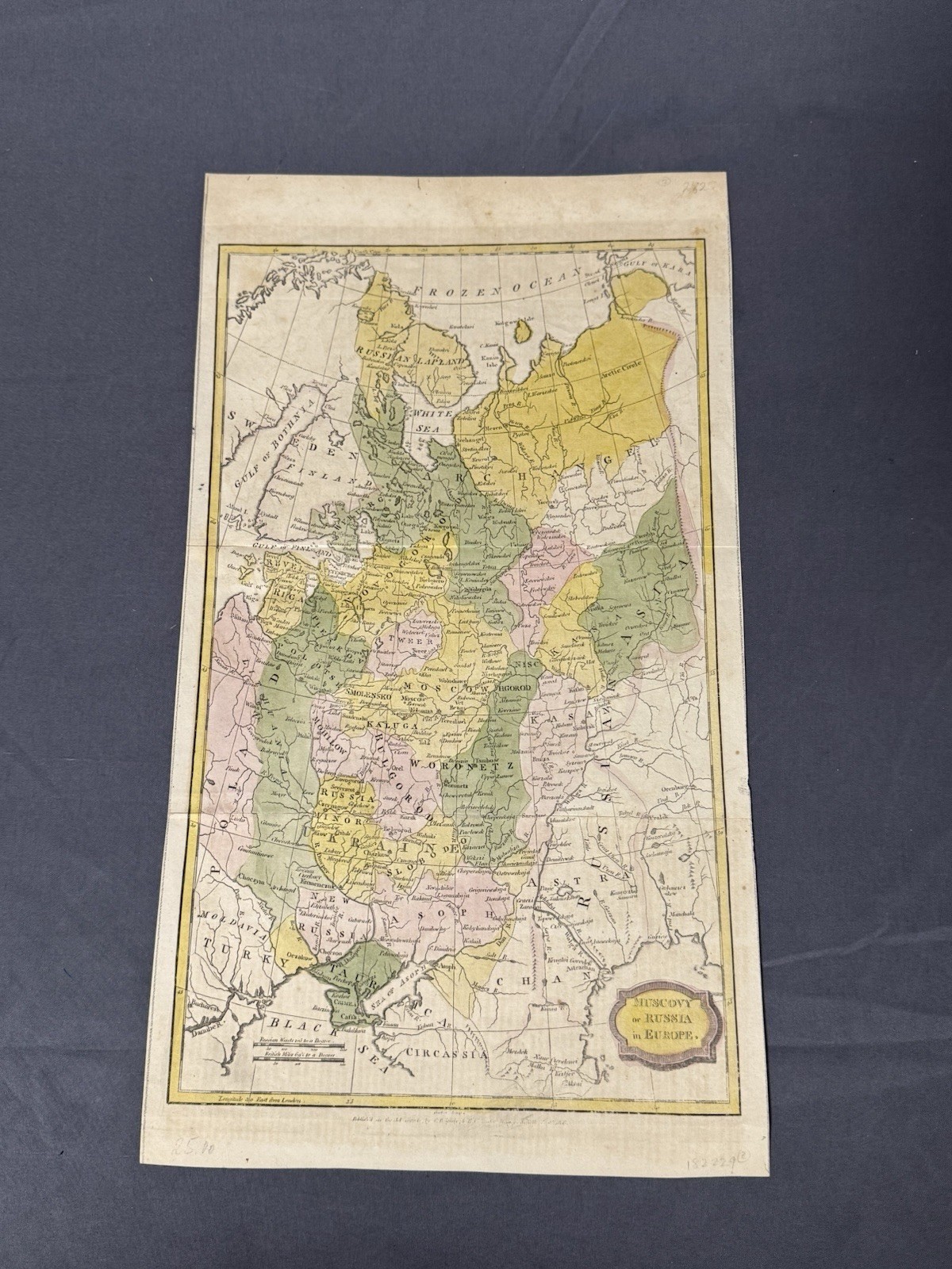 Antique Russia Map Europe Muscovy Hand Colored Engraving 18thC