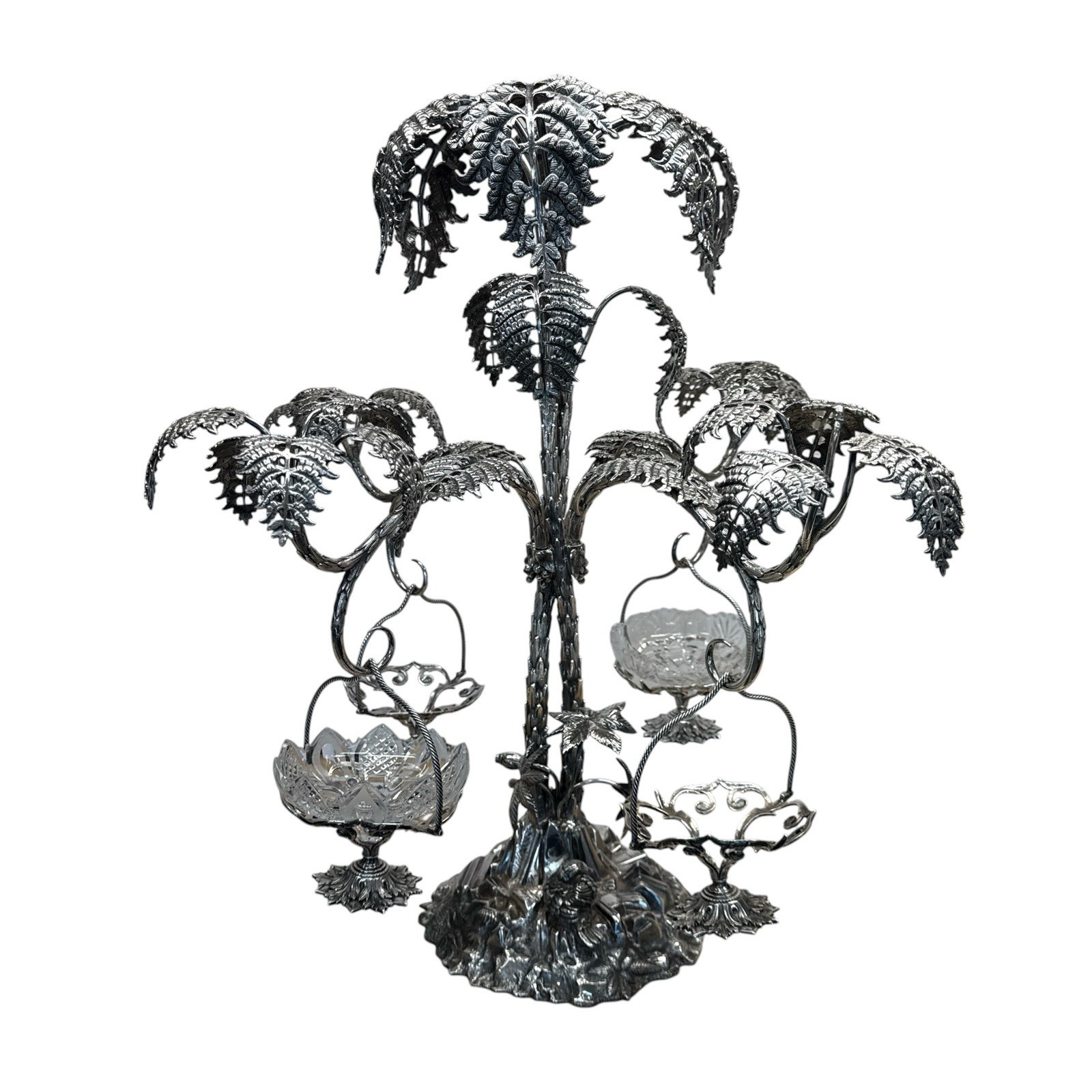 Antique Silver Plate Palm Tree Oasis Epergne Centerpiece Large 24in