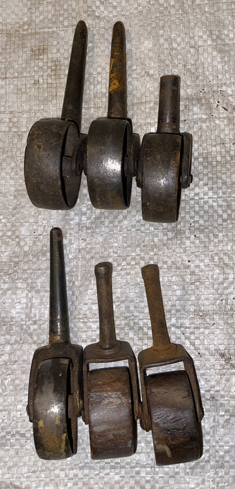 MIXED LOT OF 6 ANTIQUE WOOD & METAL FURNITURE CASTOR WHEELS AS IS/AS PICTURED
