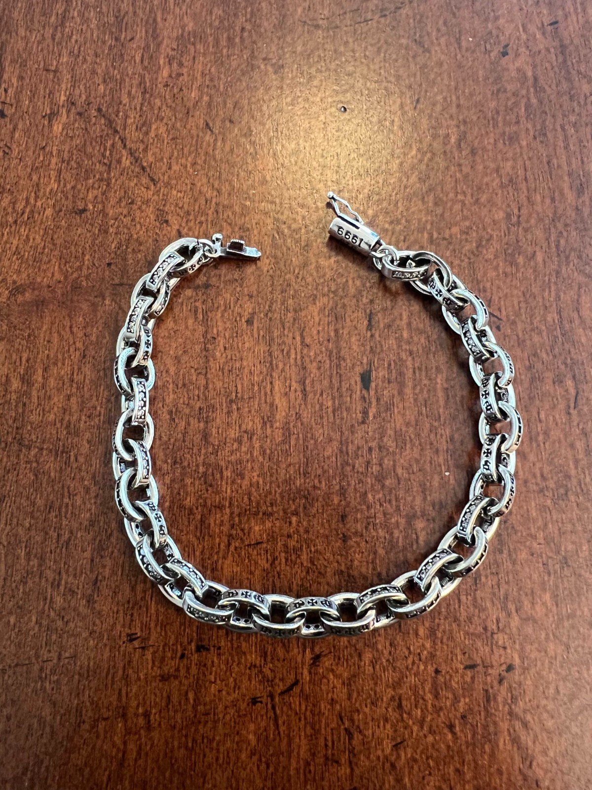 Chrome Hearts Engraved CH 925 Silver Chain Link Bracelet Clasp Insert