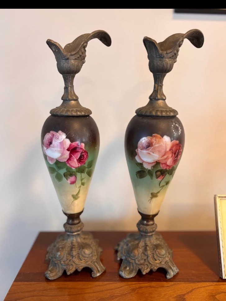 Set of 2 Victorian Rose Ewers circa 1900 very unique