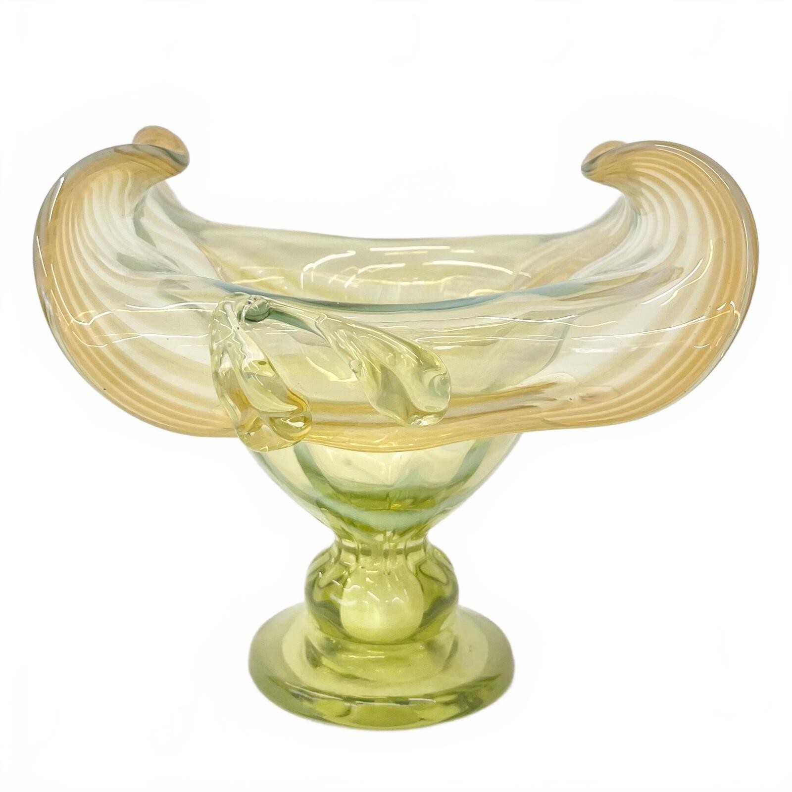Antique Victorian Striped Vaseline Glass Hand Blown Bon Bon Dish Green