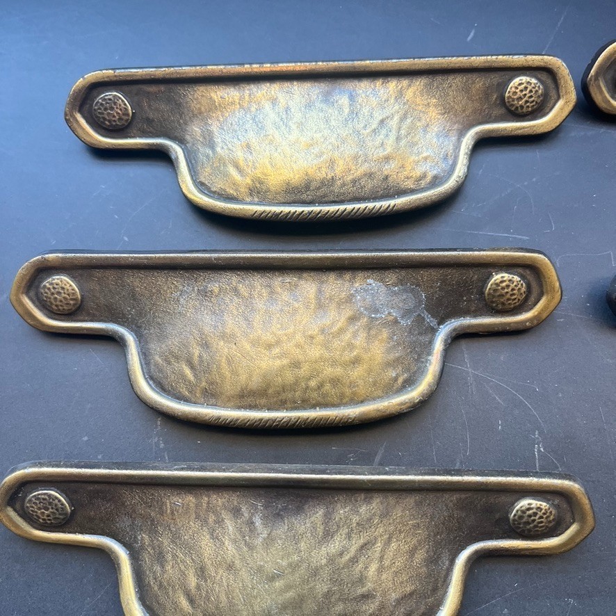 10 Vintage Cup Drawer Pulls Primitive Rustic Salvage w/ Natural Patina Brass