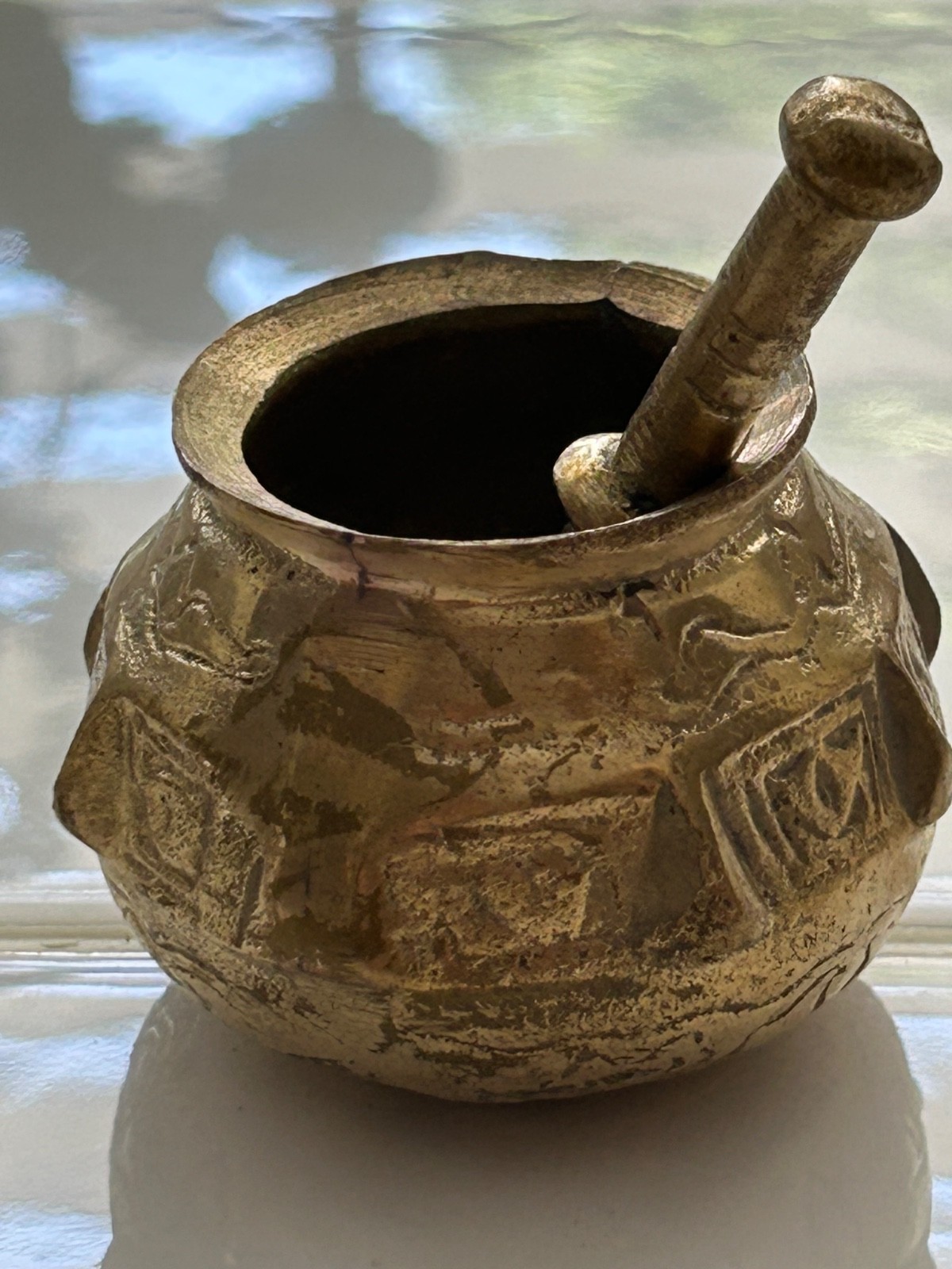 Vintage Brass Handcrafted Engraved Mini Mortar And Pestle Set