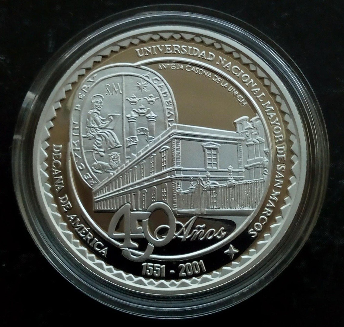 COIN PERU SILVER 450 AÑOS DE LA UNIVERSIDAD NACIONAL MAYOR DE SAN MARCOS UNC